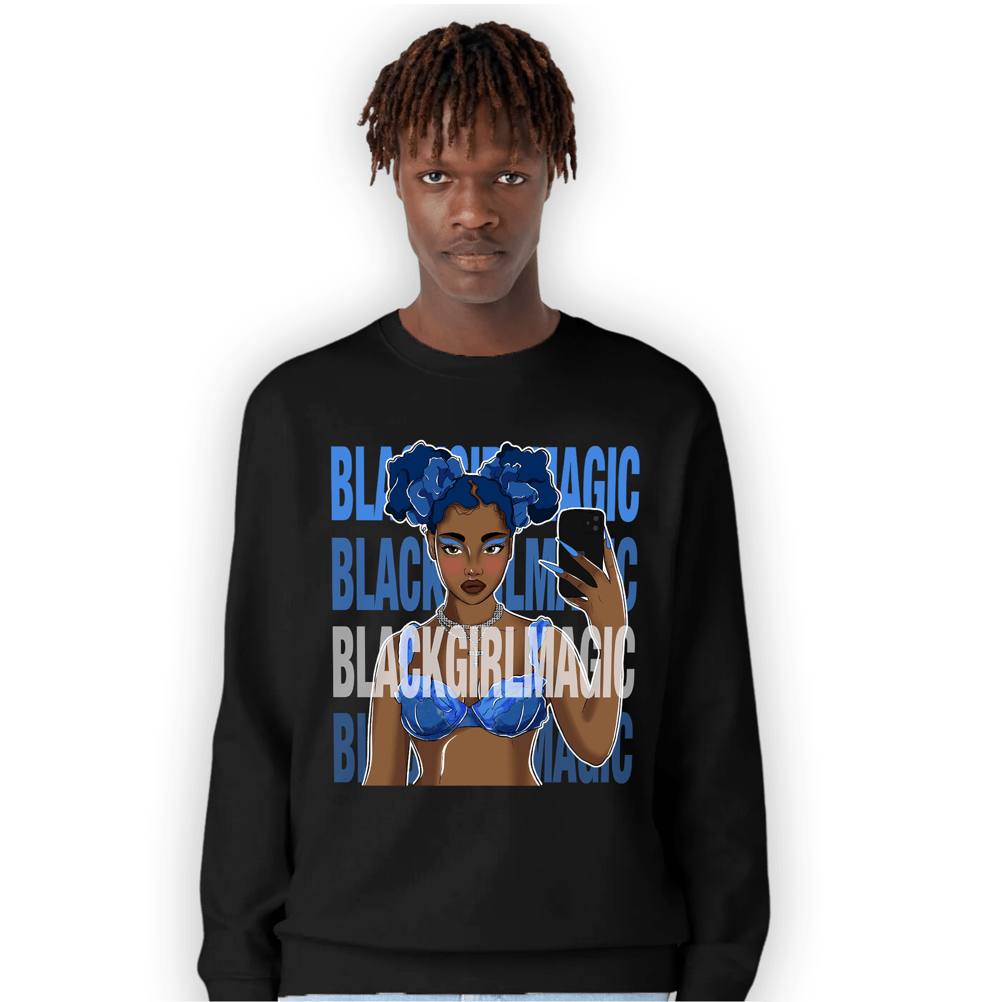 University Blue Toe 1s Sweatshirt Match Black Magic Girl Selfie - NastyJamz