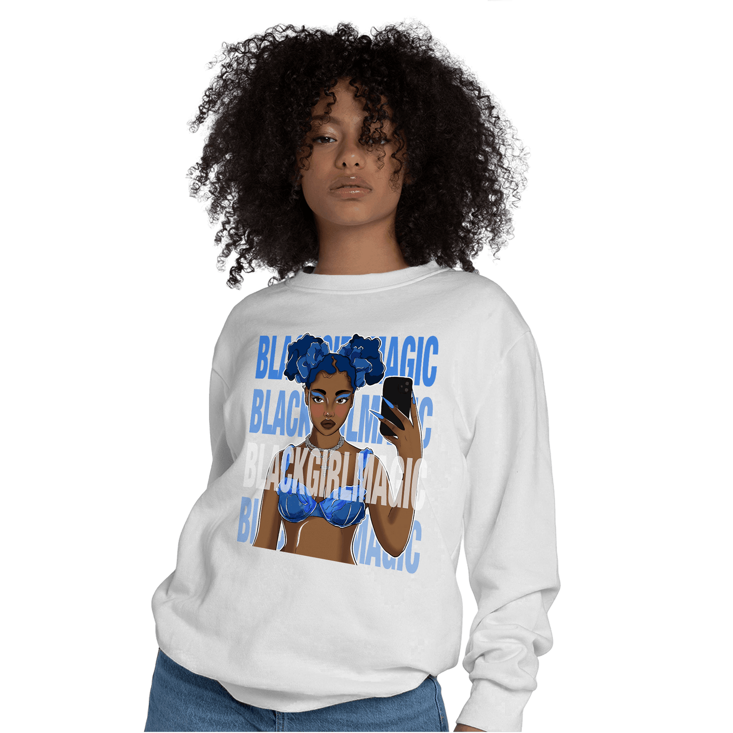 University Blue Toe 1s Sweatshirt Match Black Magic Girl Selfie - NastyJamz
