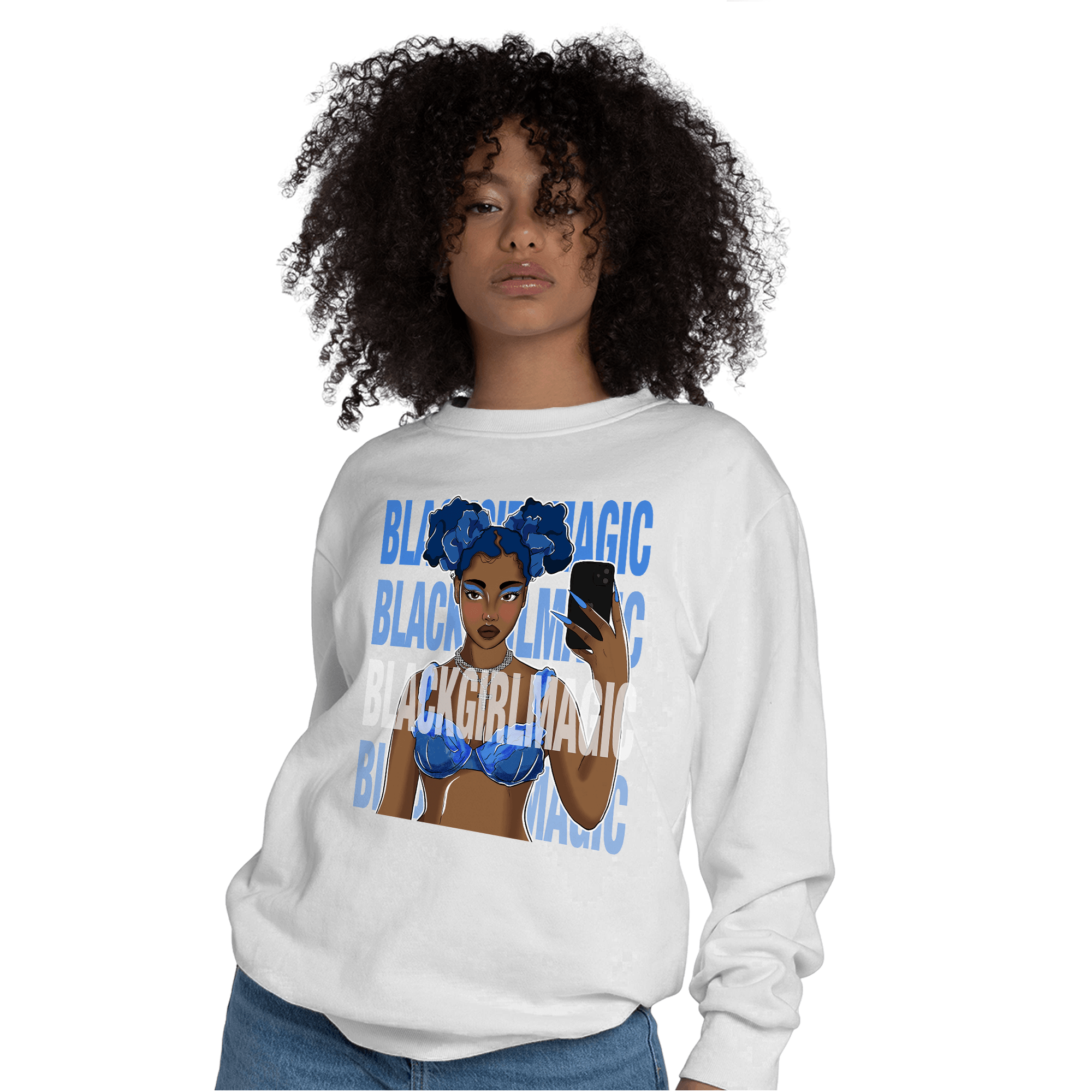 University Blue Toe 1s Sweatshirt Match Black Magic Girl Selfie - NastyJamz