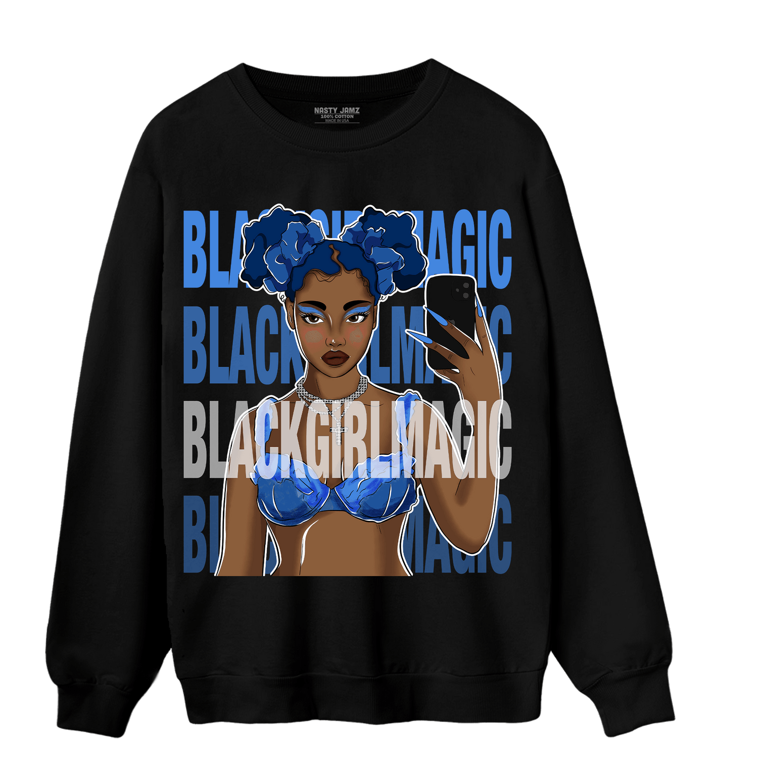 University Blue Toe 1s Sweatshirt Match Black Magic Girl Selfie - NastyJamz