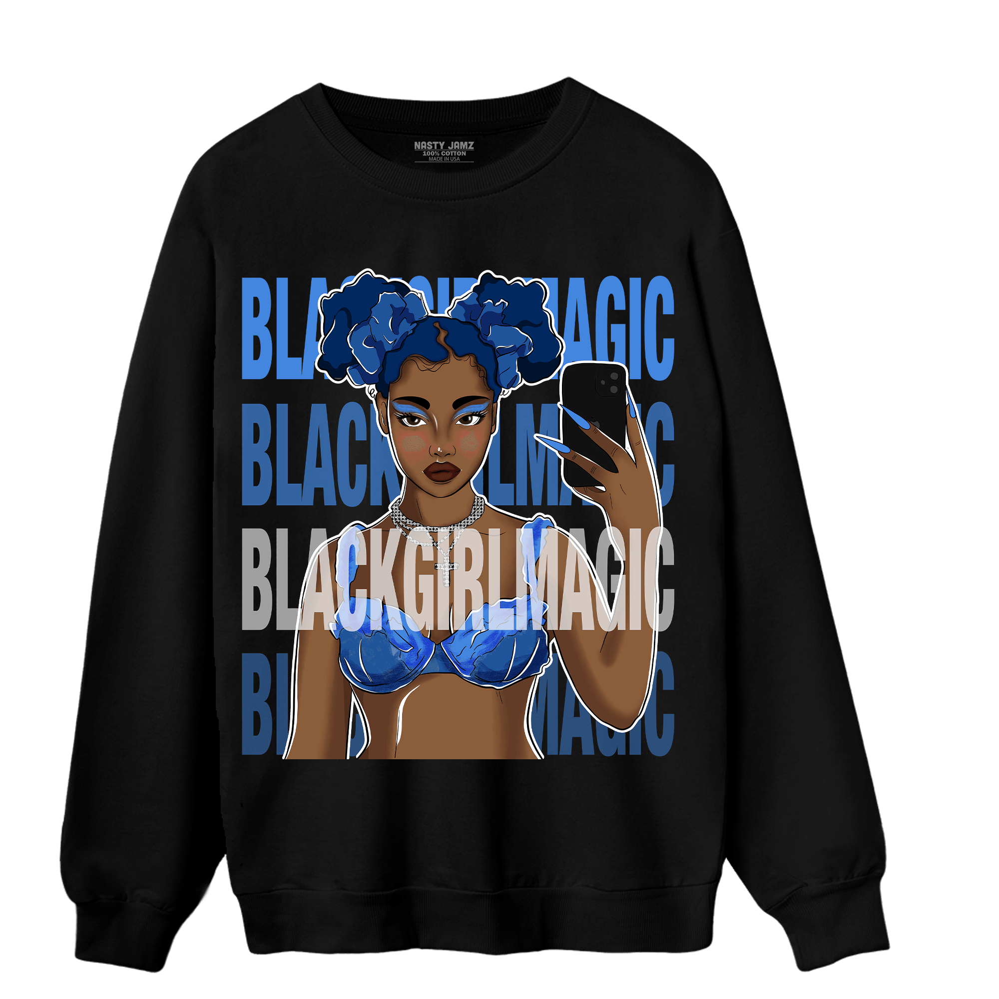 University Blue Toe 1s Sweatshirt Match Black Magic Girl Selfie - NastyJamz