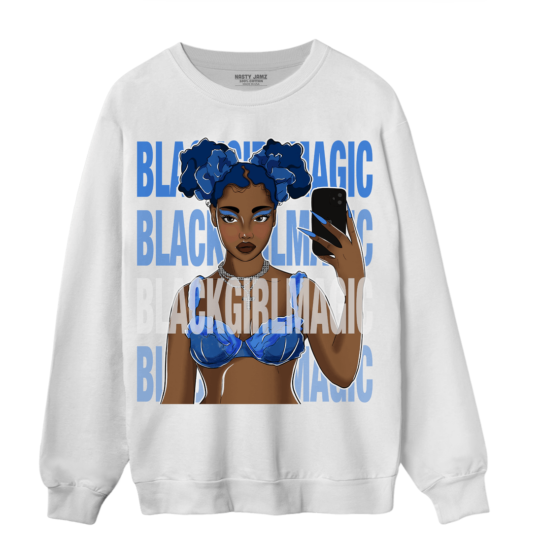 University Blue Toe 1s Sweatshirt Match Black Magic Girl Selfie - NastyJamz