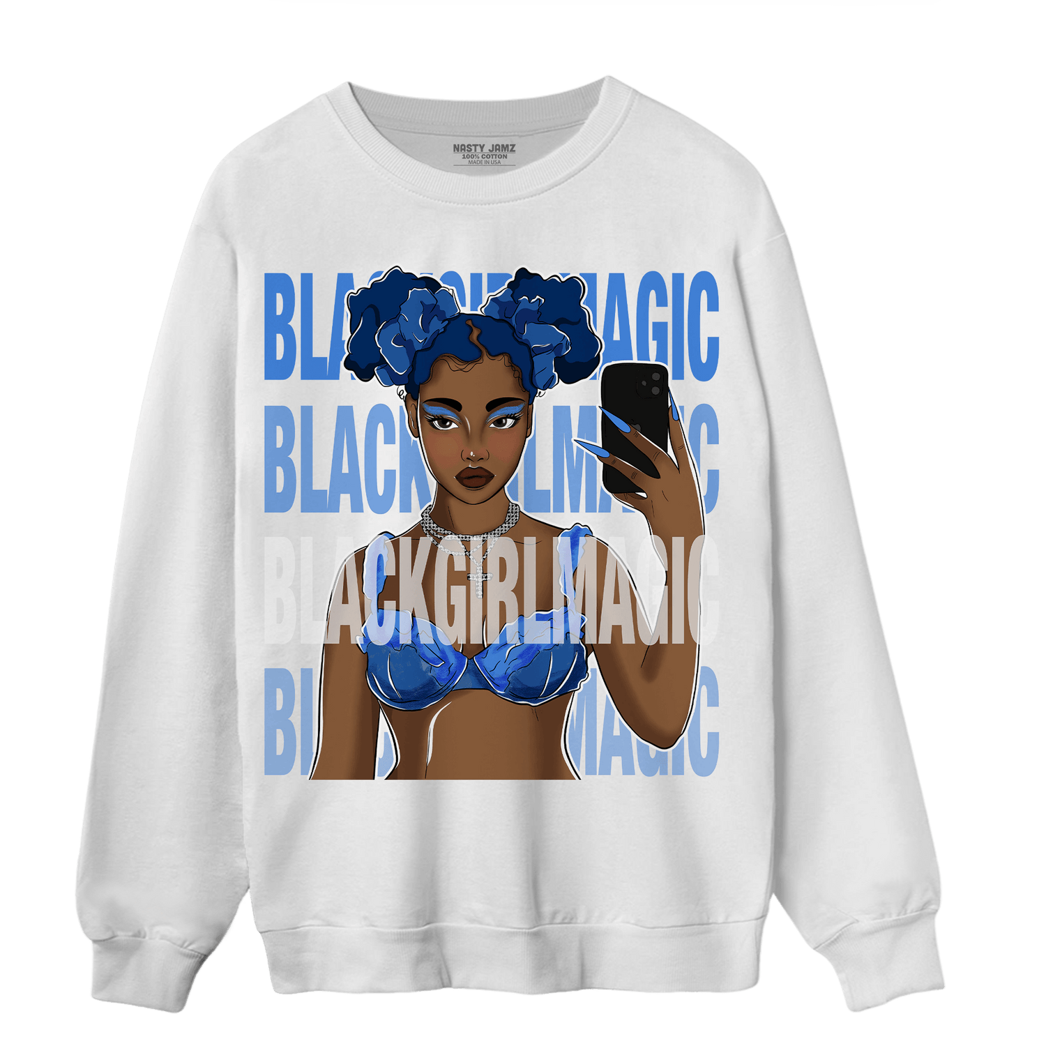 University Blue Toe 1s Sweatshirt Match Black Magic Girl Selfie - NastyJamz
