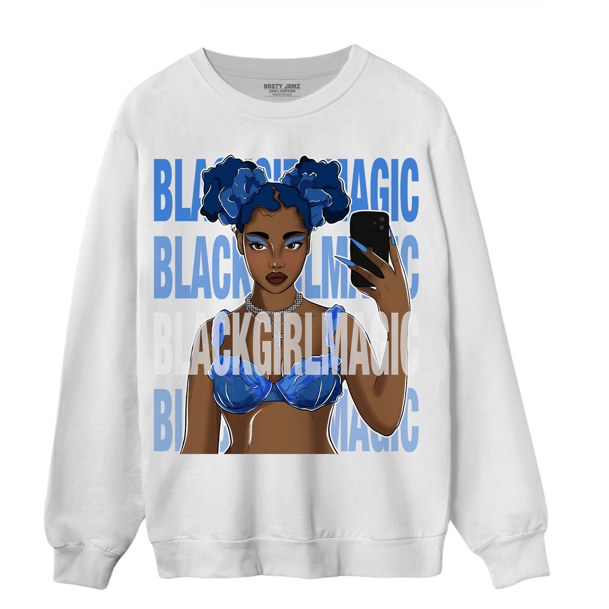 University Blue Toe 1s Sweatshirt Match Black Magic Girl Selfie - NastyJamz
