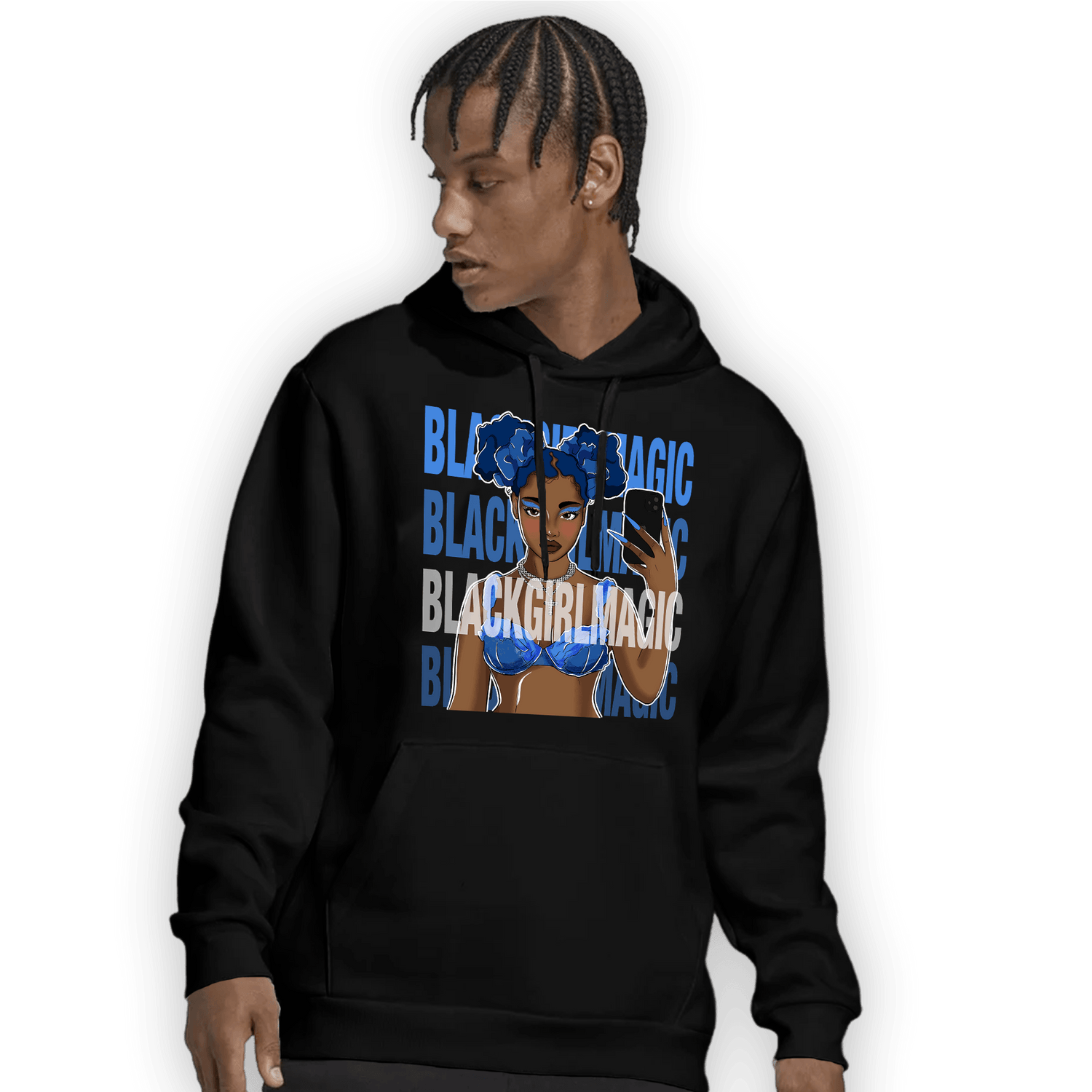 University Blue Toe 1s Hoodie Match Black Magic Girl Selfie - NastyJamz