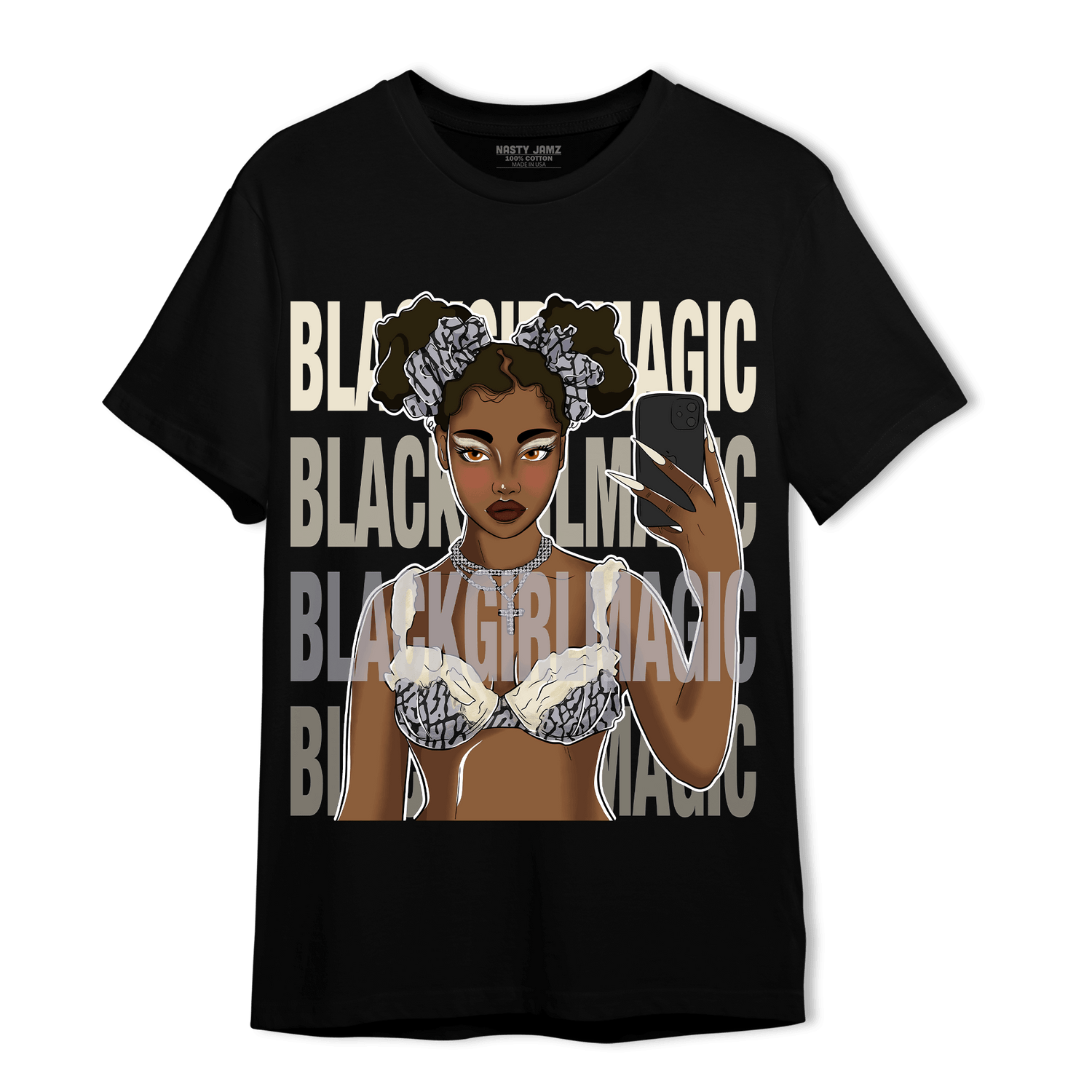 Off Noir 3s T Shirt Match Black Magic Girl Selfie - NastyJamz