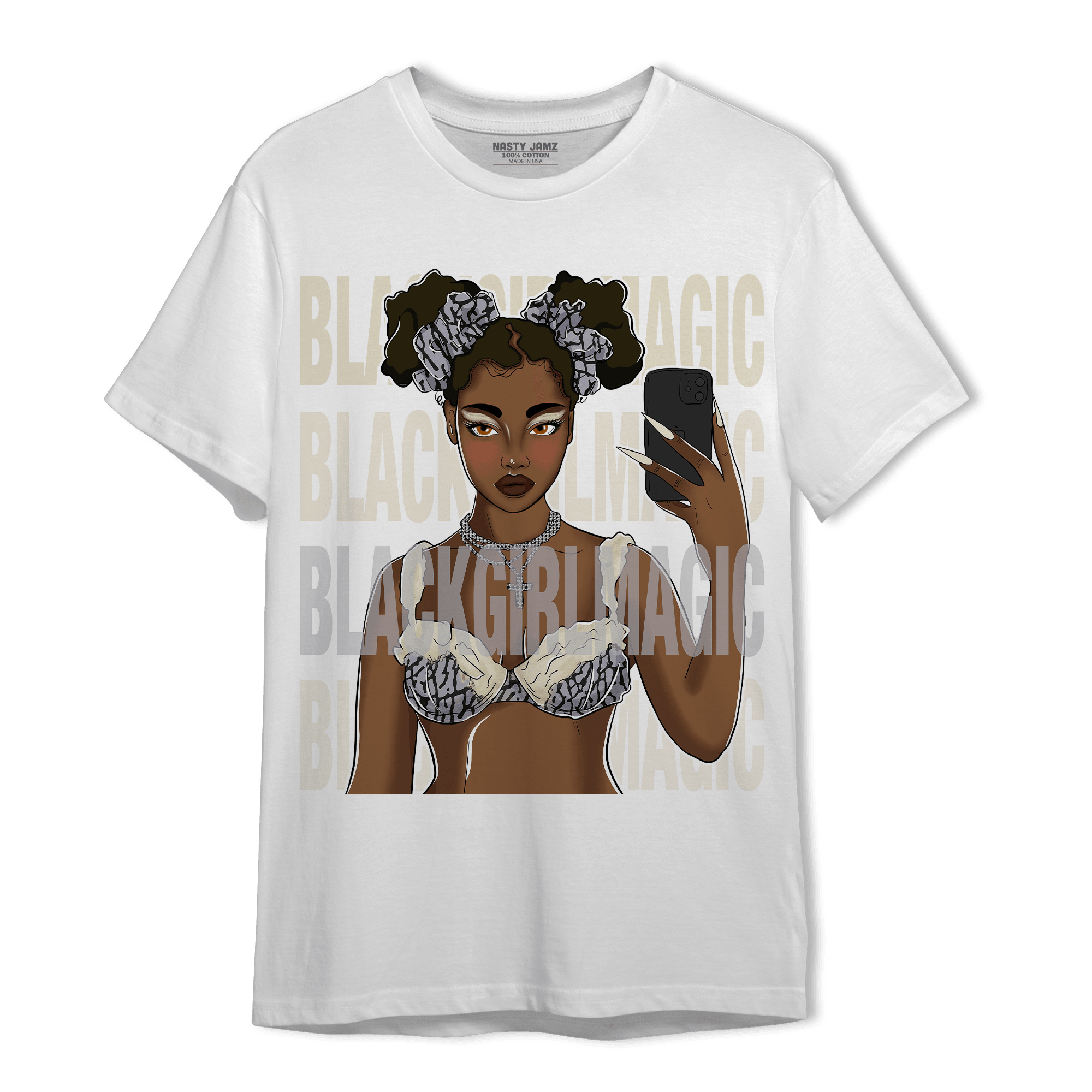 Off Noir 3s T Shirt Match Black Magic Girl Selfie - NastyJamz