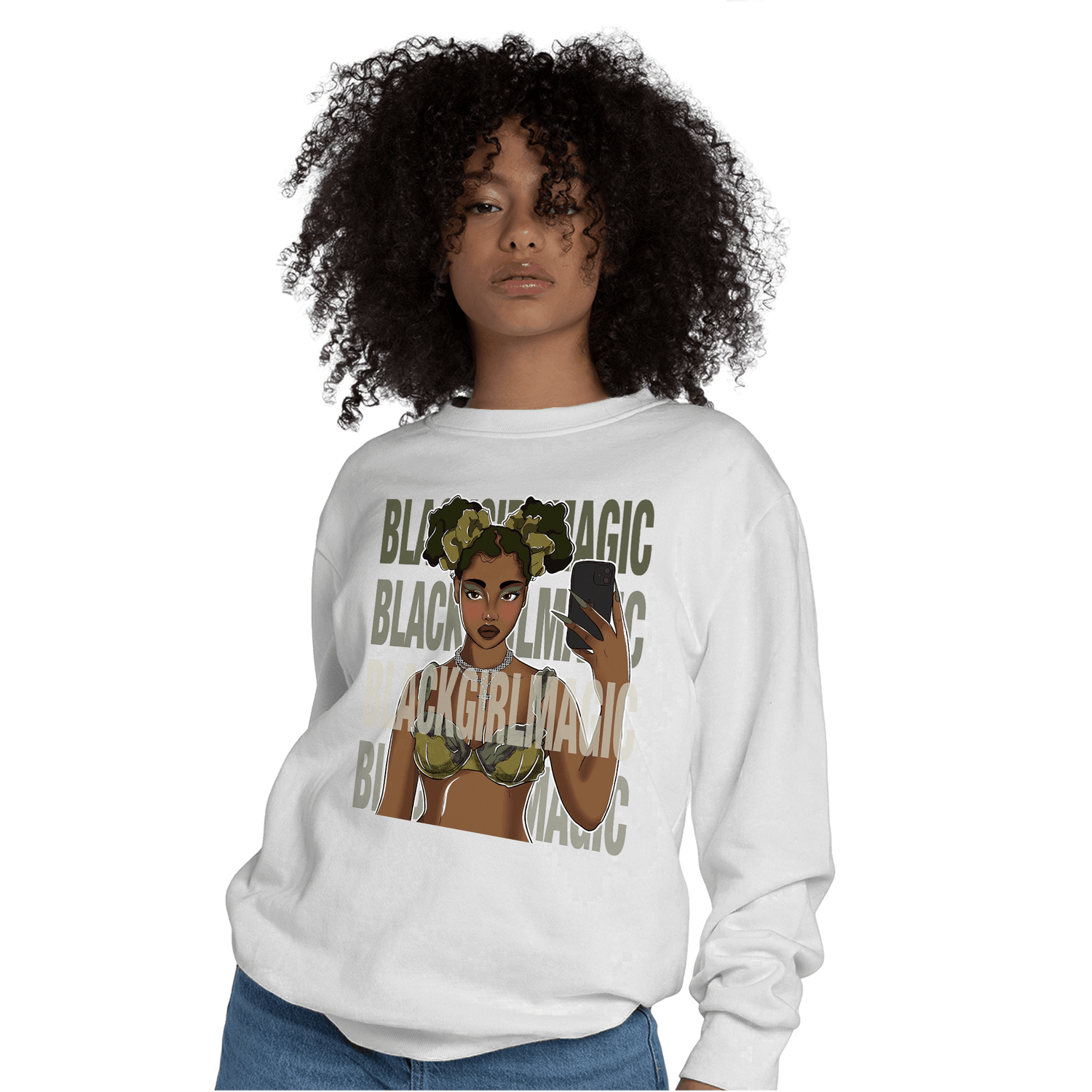 SE Craft Medium Olive 4s Sweatshirt Match Black Magic Girl Selfie - NastyJamz