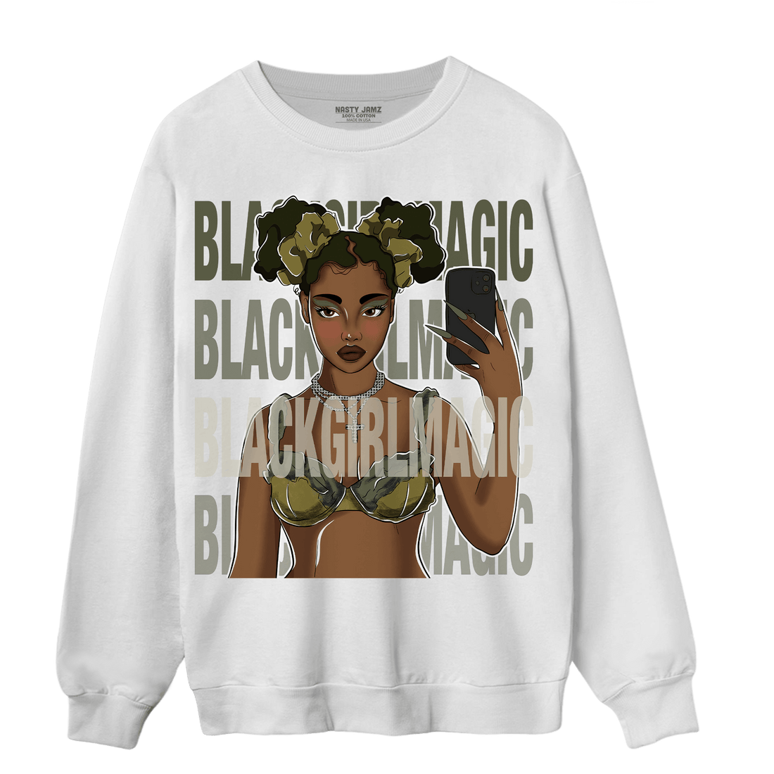 SE Craft Medium Olive 4s Sweatshirt Match Black Magic Girl Selfie - NastyJamz