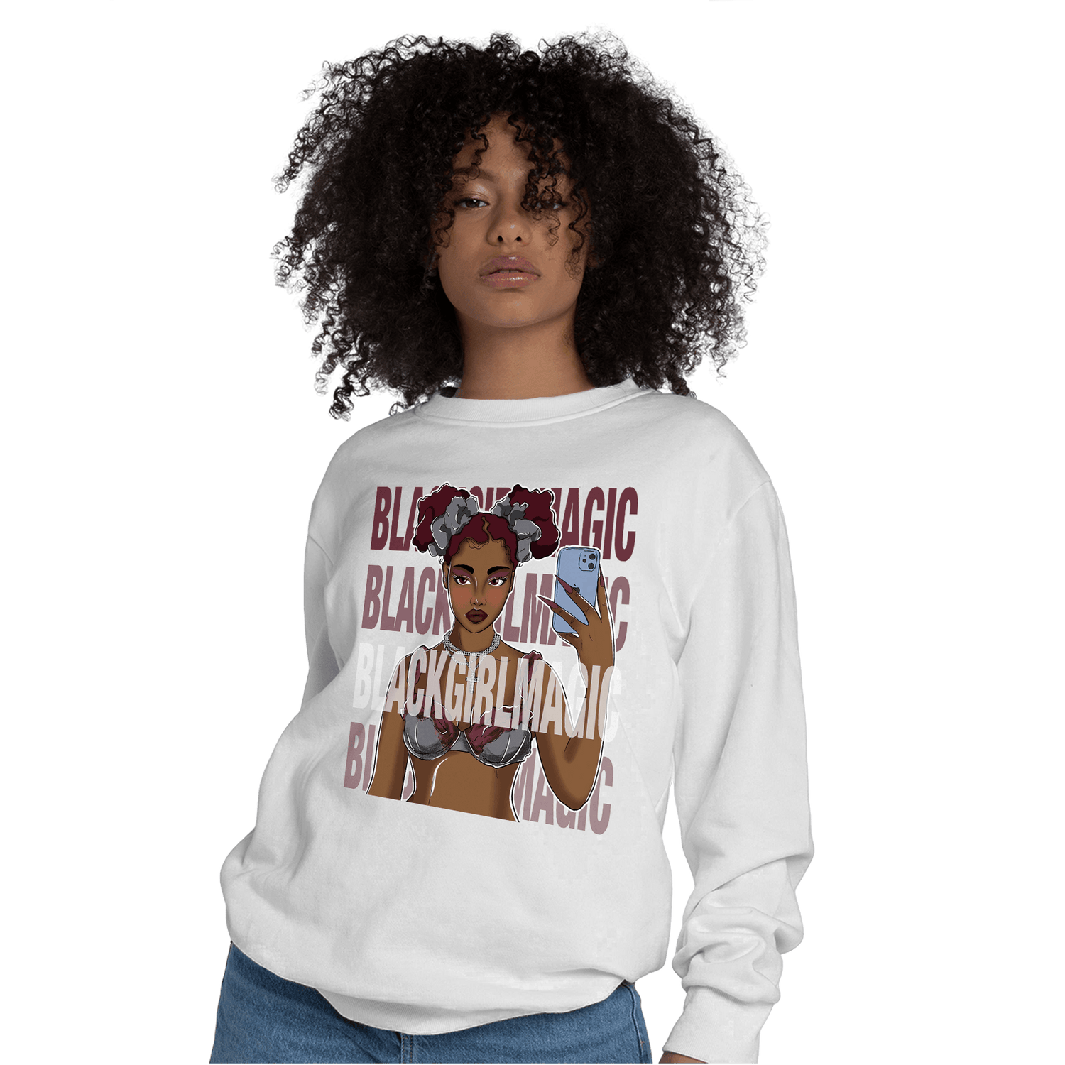 Burgundy 5s Sweatshirt Match Black Magic Girl Selfie - NastyJamz
