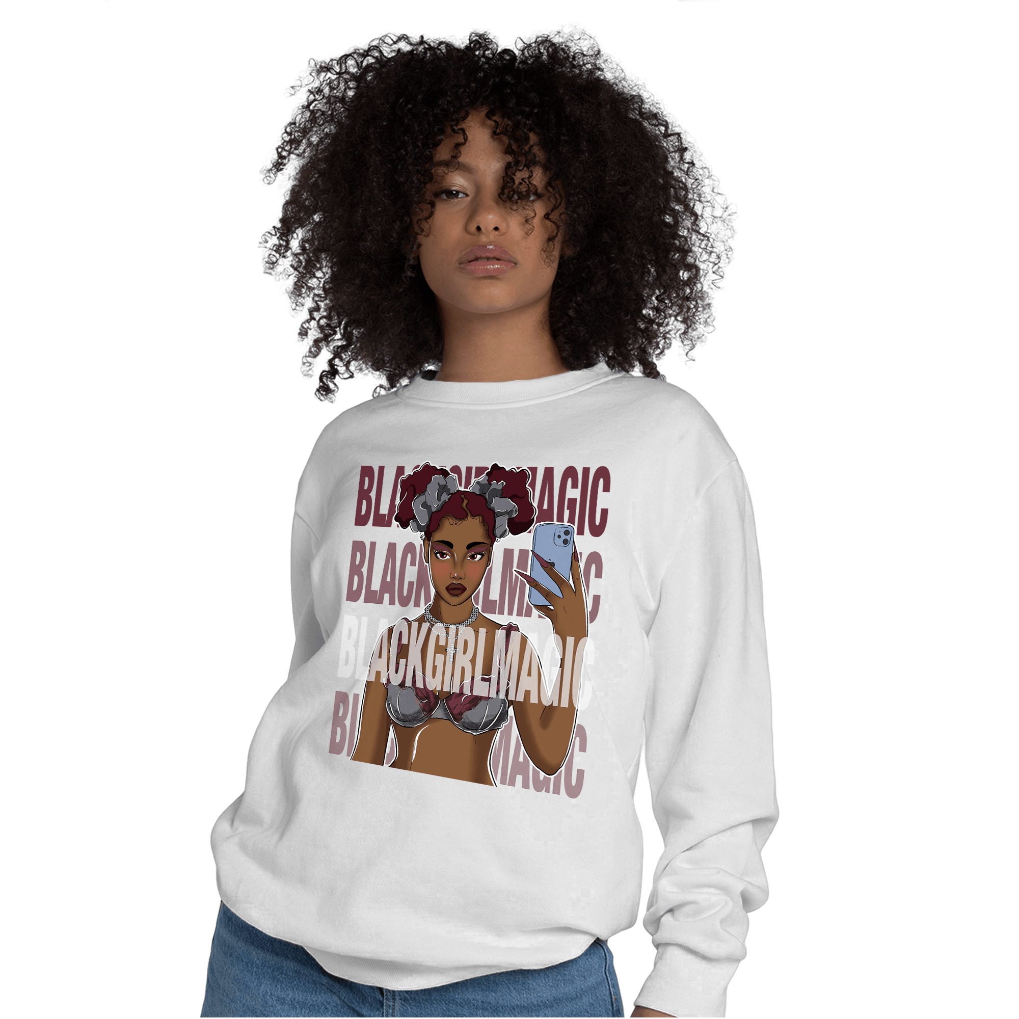 Burgundy 5s Sweatshirt Match Black Magic Girl Selfie - NastyJamz