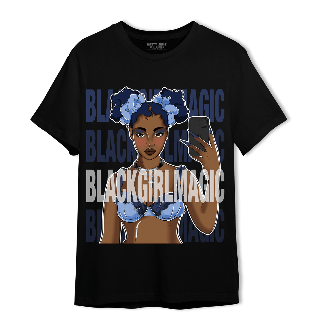 Midnight Navy 5s T Shirt Match Black Magic Girl Selfie - NastyJamz