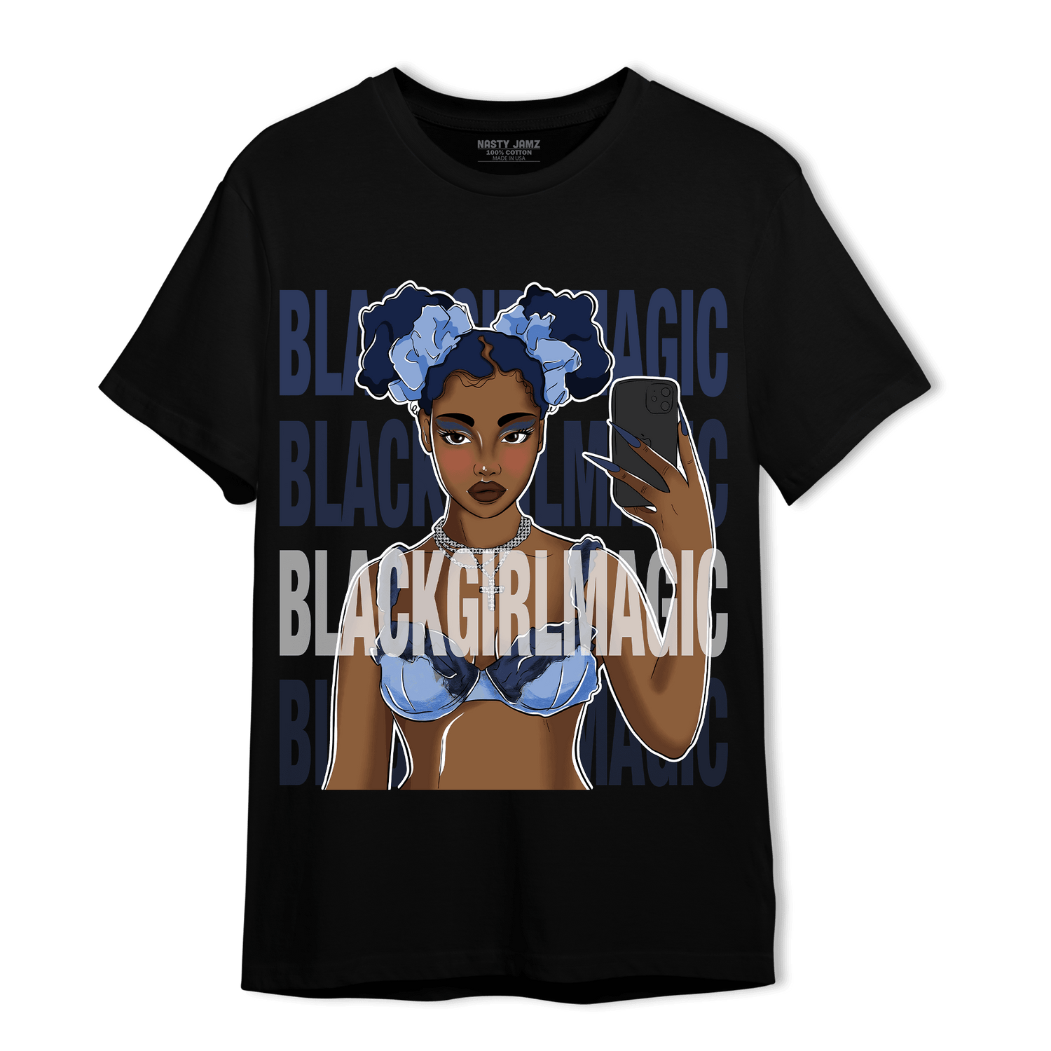 Midnight Navy 5s T Shirt Match Black Magic Girl Selfie - NastyJamz