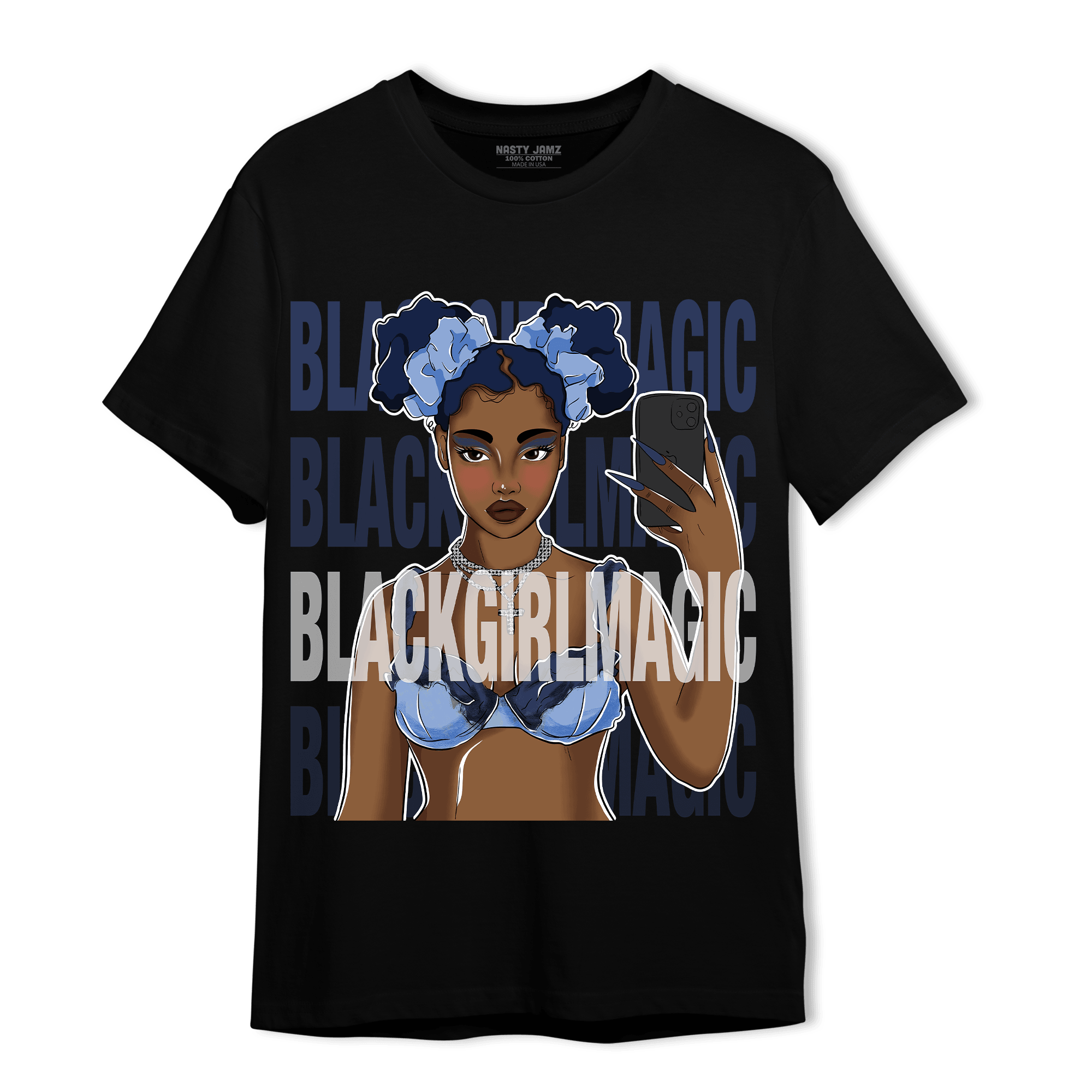 Midnight Navy 5s T Shirt Match Black Magic Girl Selfie - NastyJamz