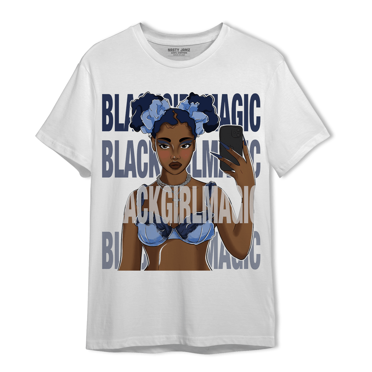 Midnight Navy 5s T Shirt Match Black Magic Girl Selfie - NastyJamz