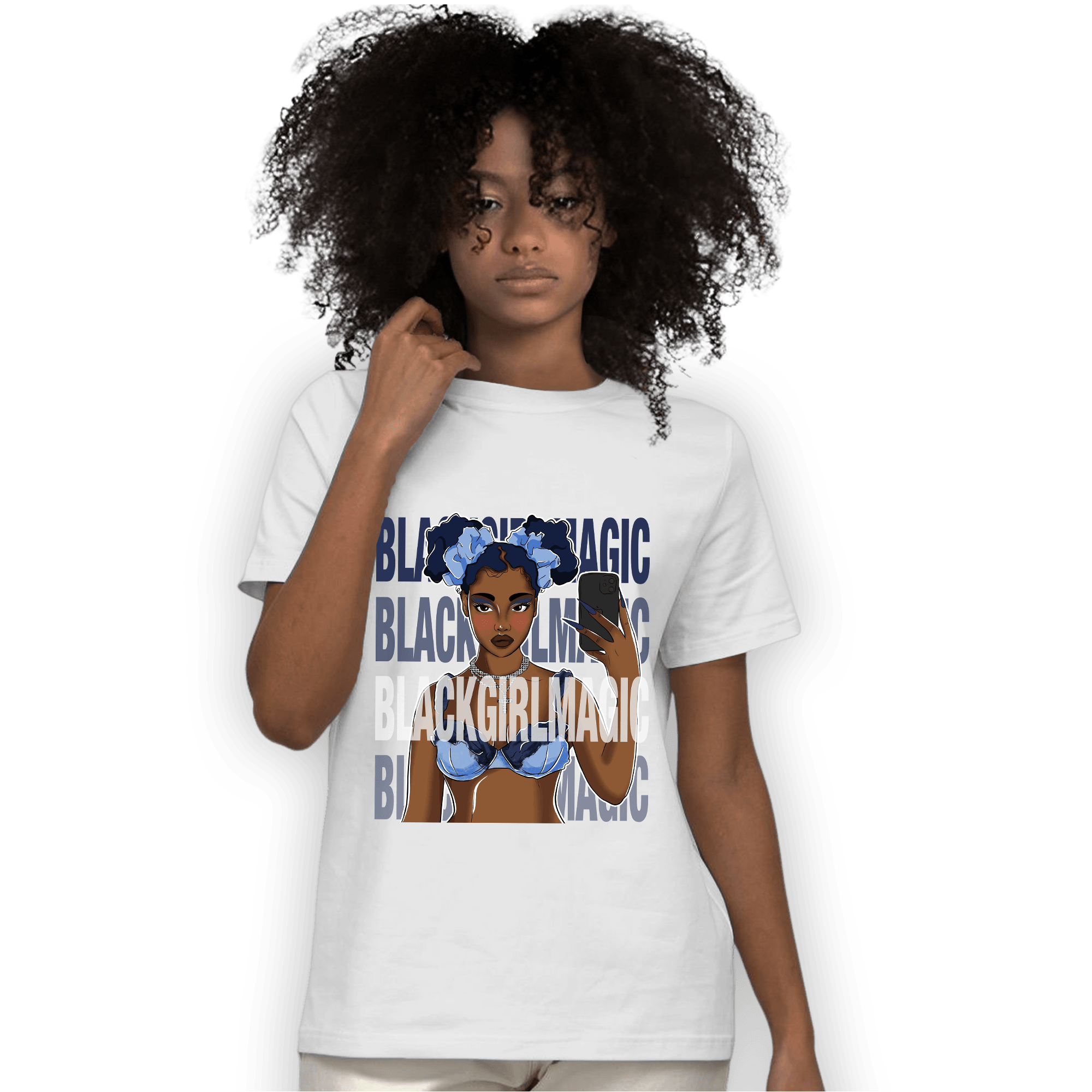 Midnight Navy 5s T Shirt Match Black Magic Girl Selfie - NastyJamz