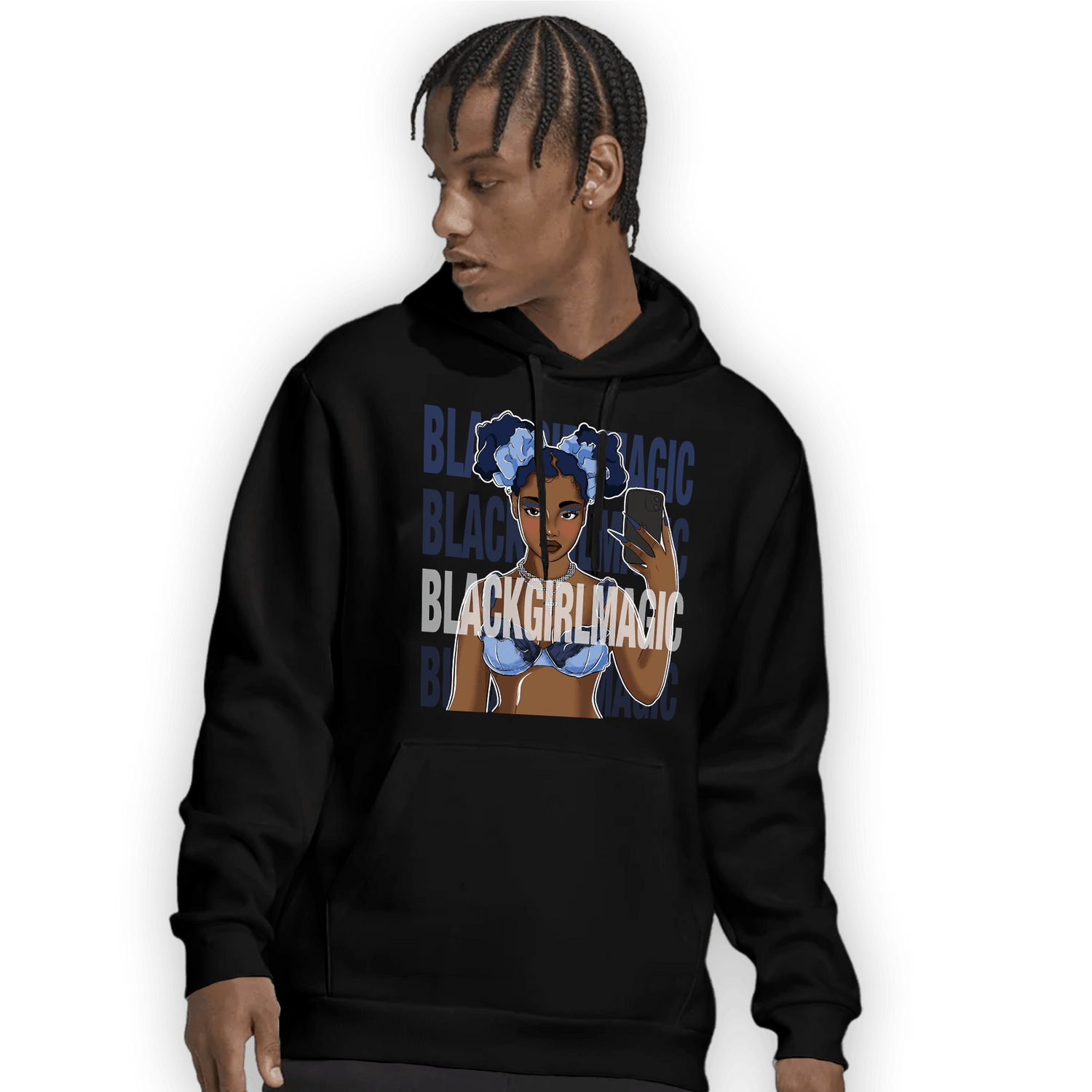 Midnight Navy 5s Hoodie Match Black Magic Girl Selfie - NastyJamz
