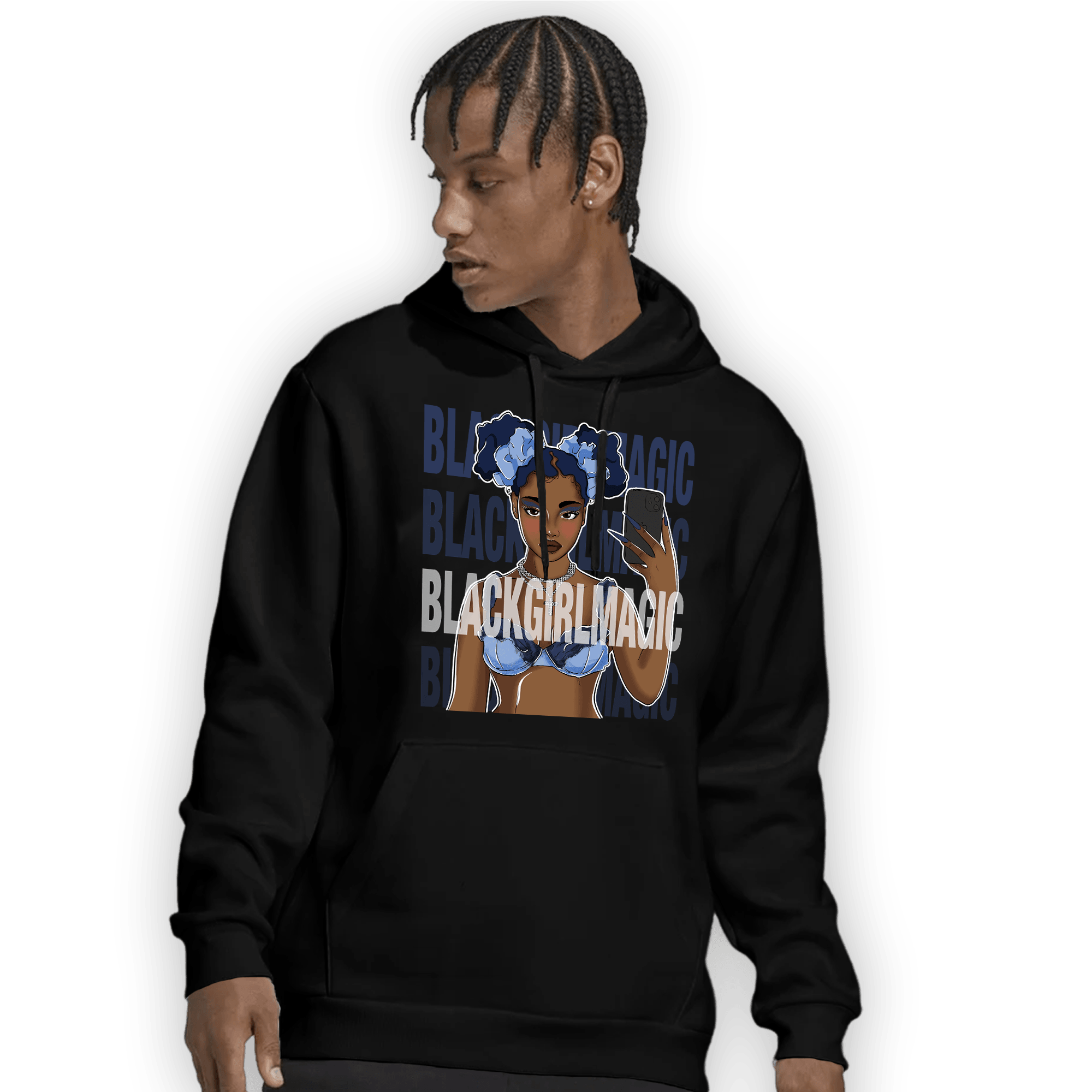 Midnight Navy 5s Hoodie Match Black Magic Girl Selfie - NastyJamz