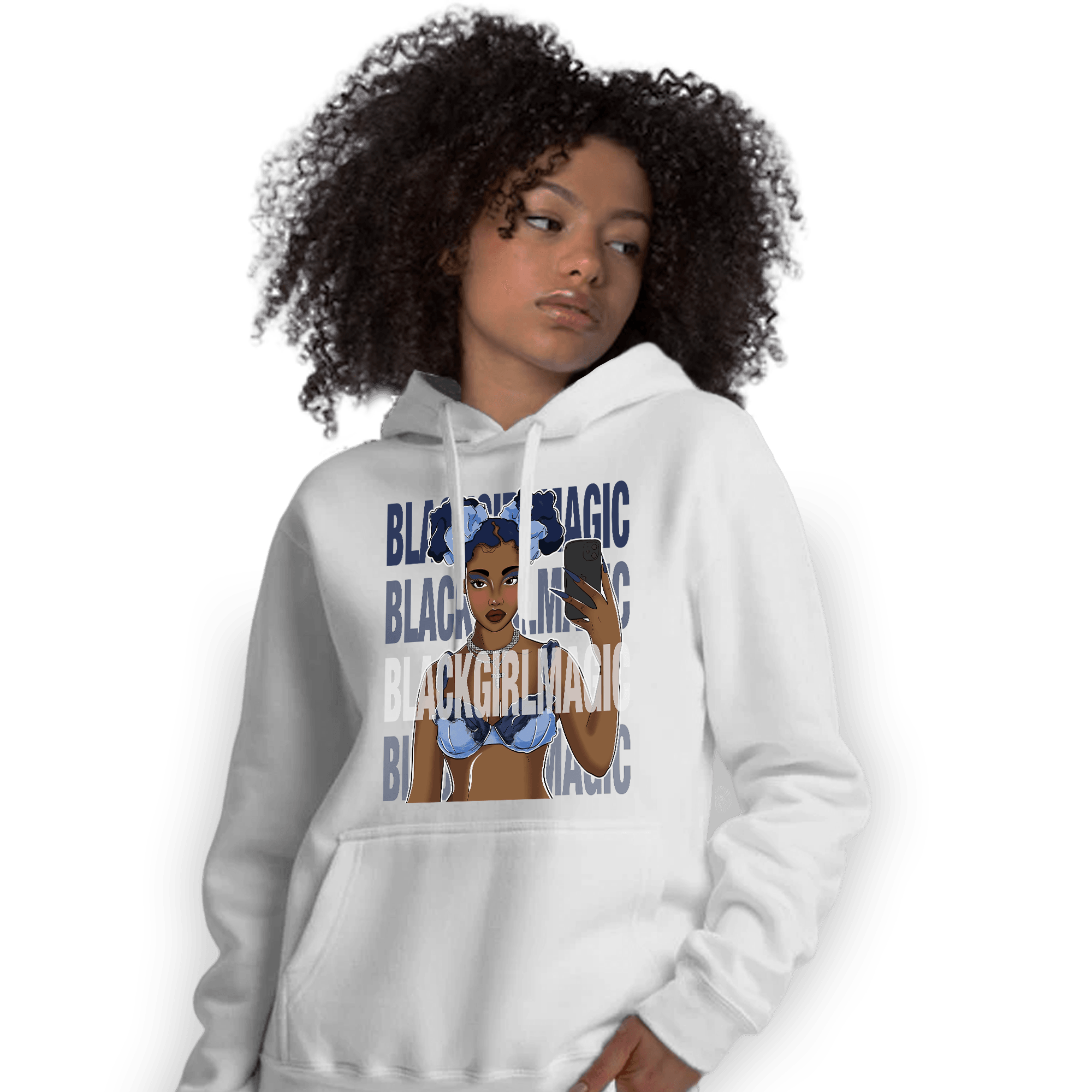 Midnight Navy 5s Hoodie Match Black Magic Girl Selfie - NastyJamz