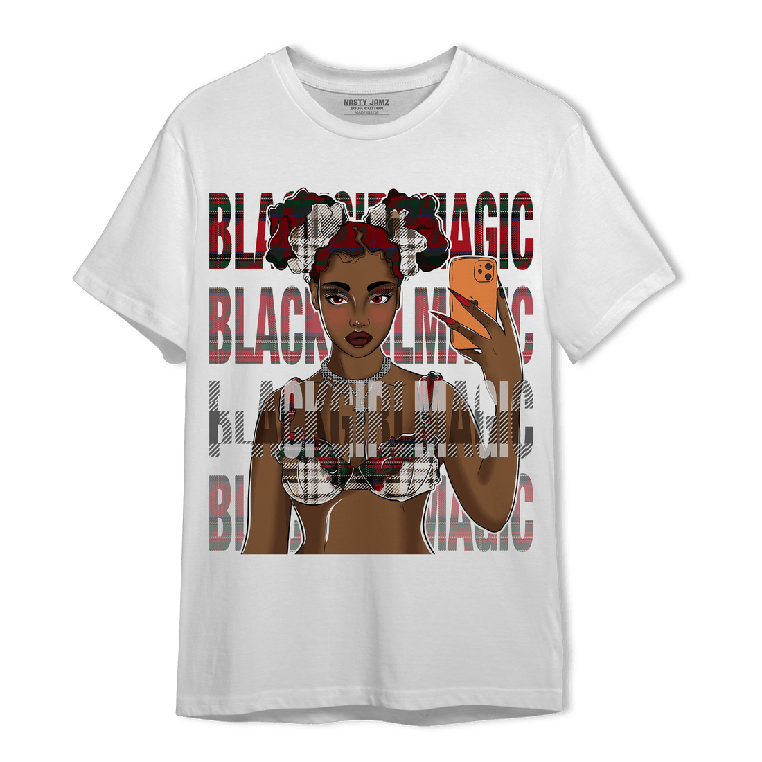 Plaid 5s T Shirt Match Black Magic Girl Selfie - NastyJamz