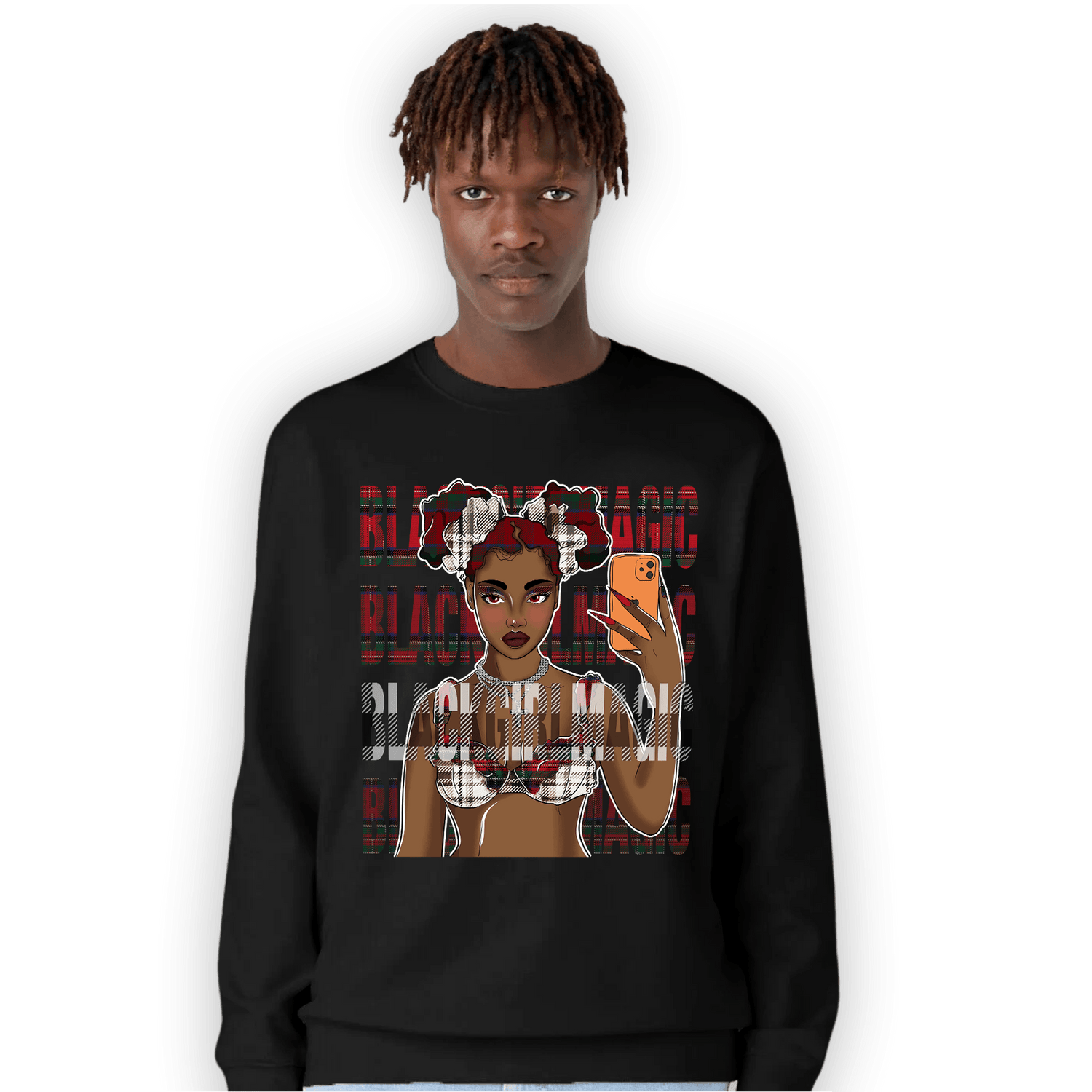 Plaid 5s Sweatshirt Match Black Magic Girl Selfie - NastyJamz