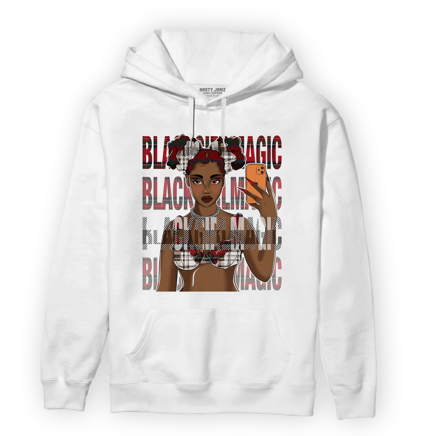 Plaid 5s Hoodie Match Black Magic Girl Selfie - NastyJamz