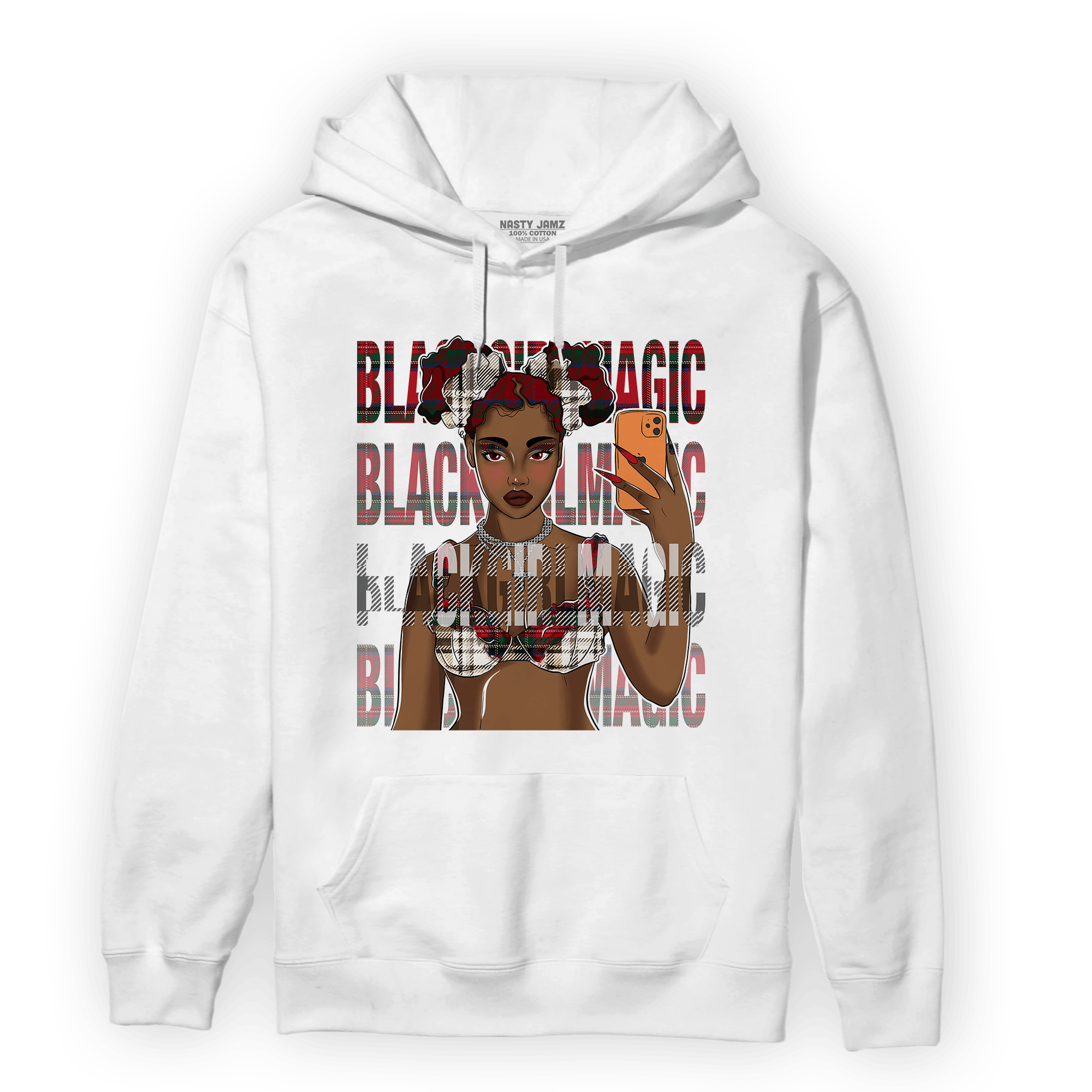 Plaid 5s Hoodie Match Black Magic Girl Selfie - NastyJamz