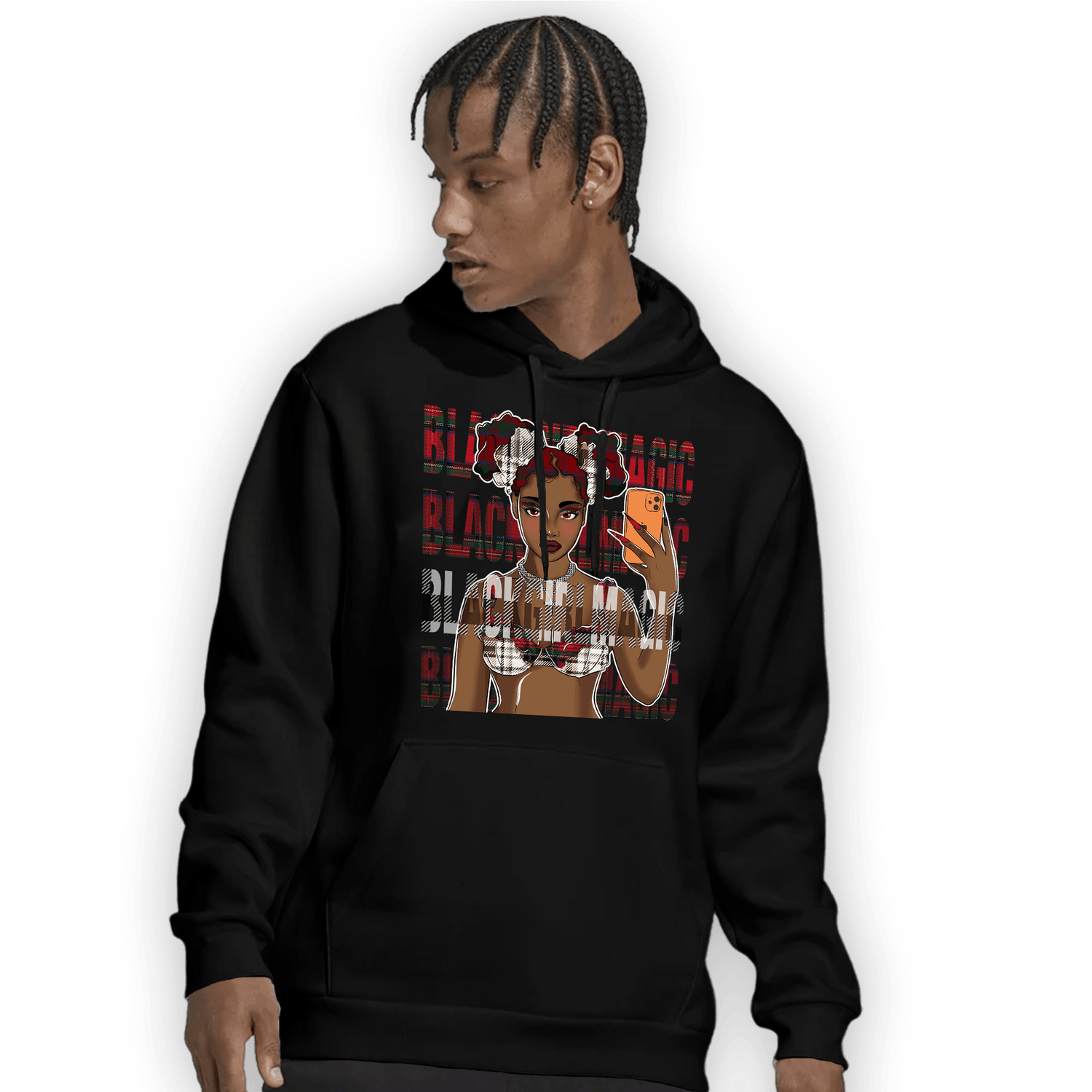 Plaid 5s Hoodie Match Black Magic Girl Selfie - NastyJamz