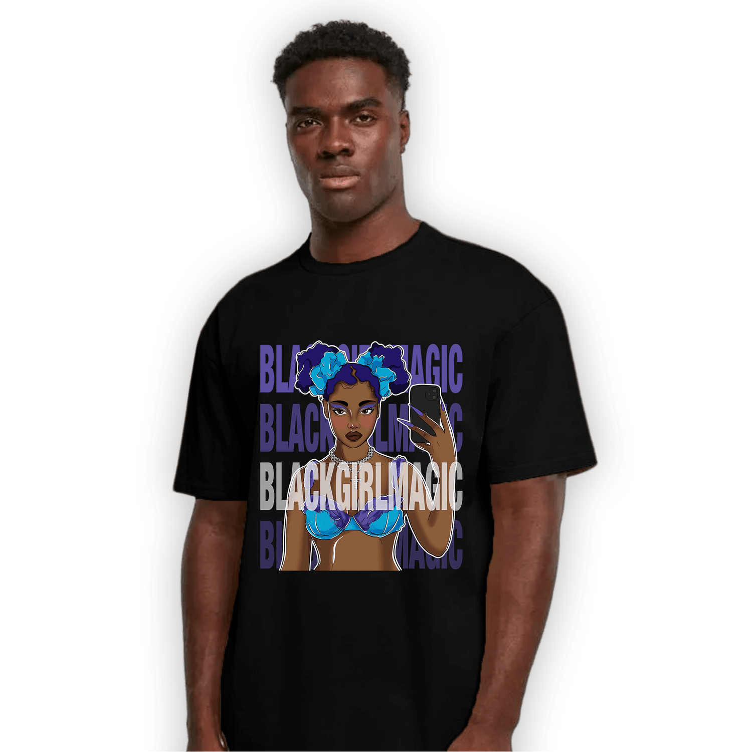 Aqua 6s T Shirt Match Black Magic Girl Selfie - NastyJamz