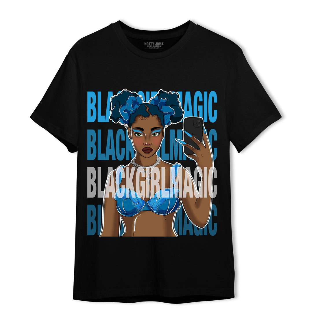 Powder Blue 9s T Shirt Match Black Magic Girl Selfie - NastyJamz