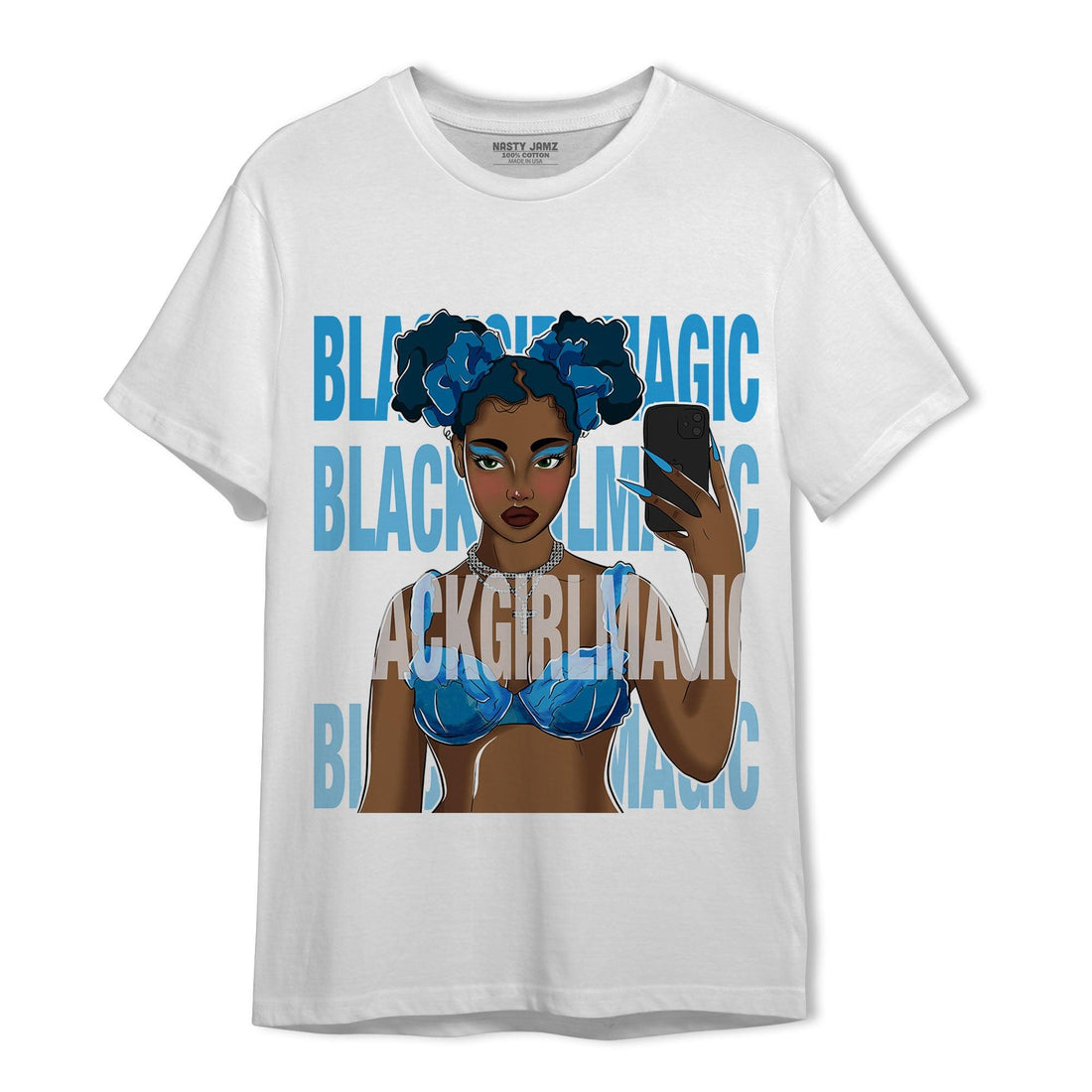 Powder Blue 9s T Shirt Match Black Magic Girl Selfie - NastyJamz