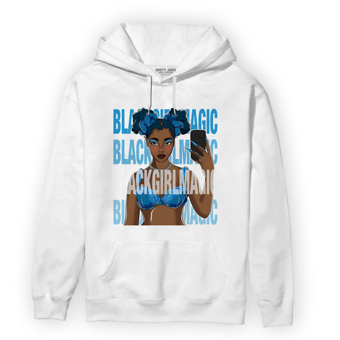 Powder Blue 9s Hoodie Match Black Magic Girl Selfie - NastyJamz
