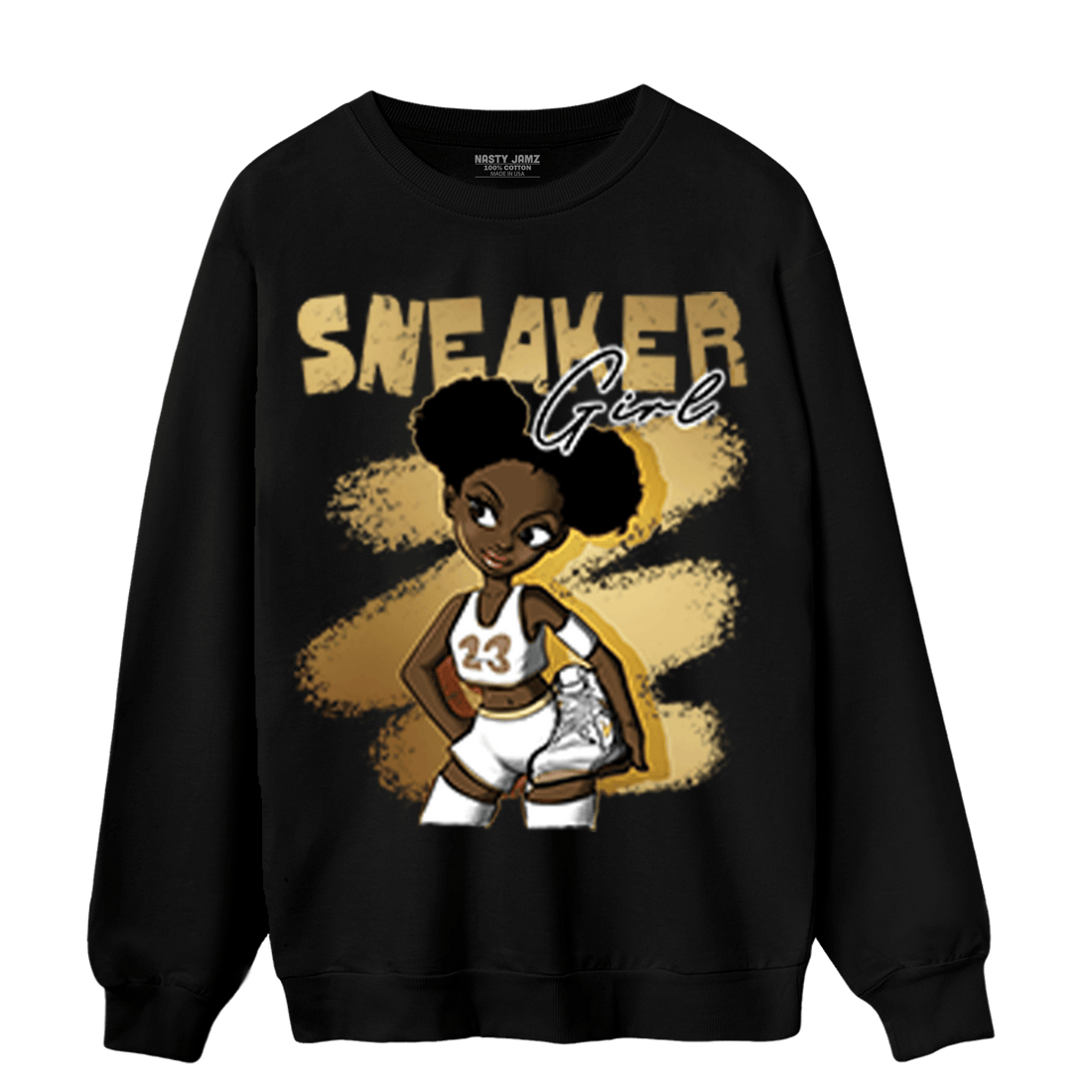 High OG Metallic Gold 1s Sweatshirt Match Black Sneaker Girl - NastyJamz