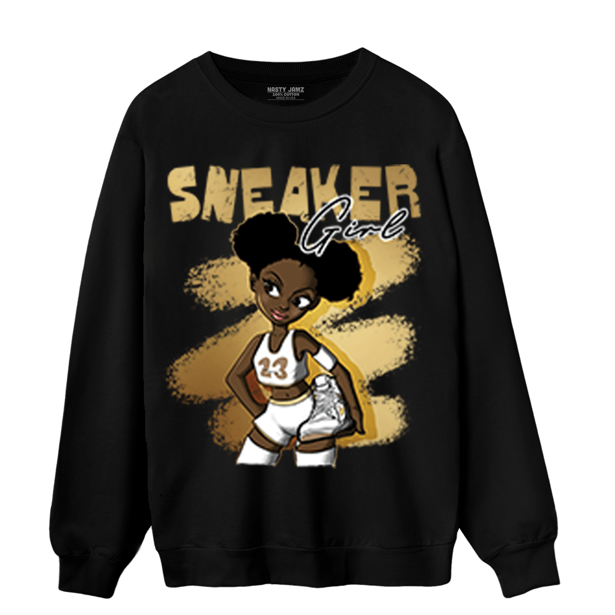 High OG Metallic Gold 1s Sweatshirt Match Black Sneaker Girl - NastyJamz