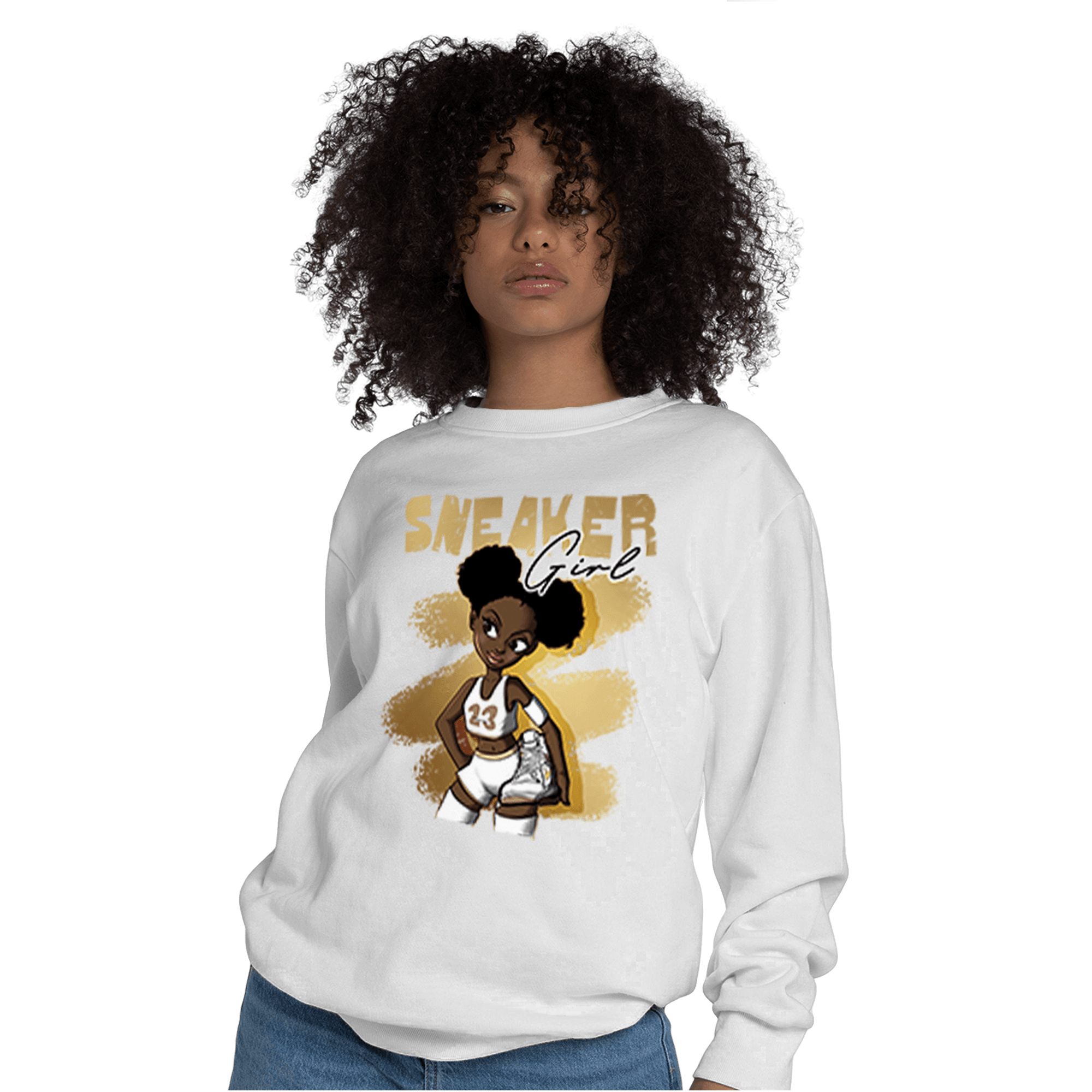 High OG Metallic Gold 1s Sweatshirt Match Black Sneaker Girl - NastyJamz