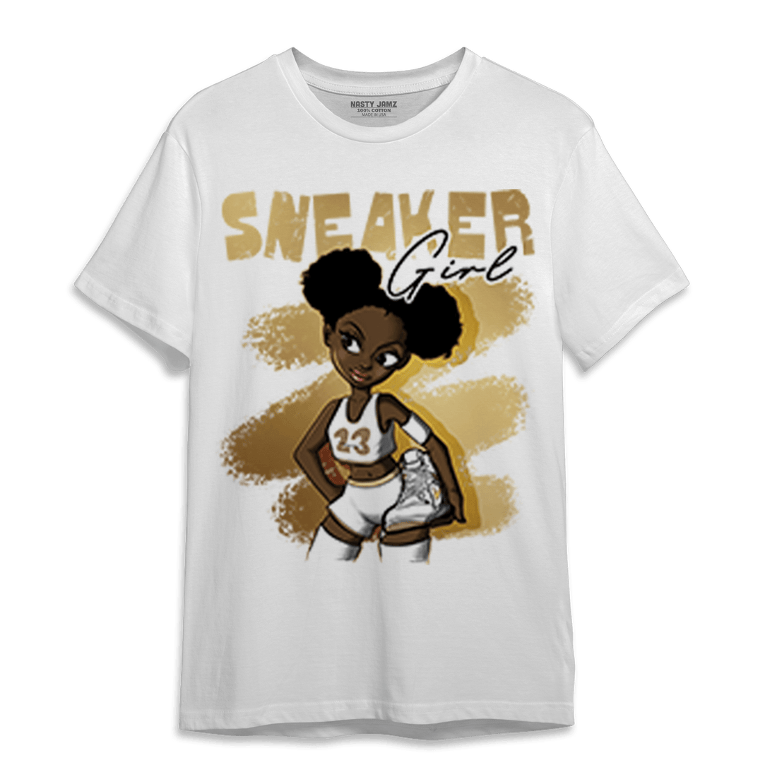 High OG Metallic Gold 1s T Shirt Match Black Sneaker Girl - NastyJamz