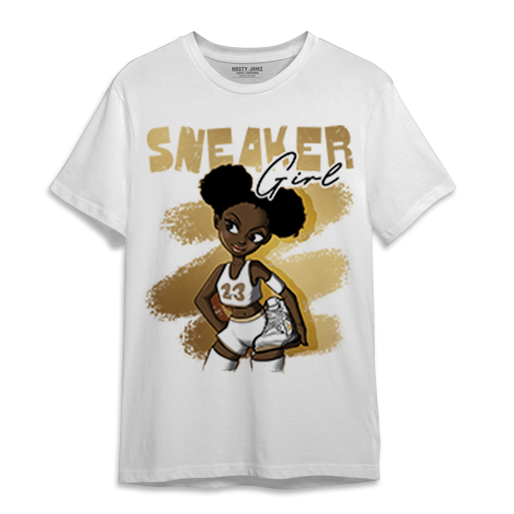 High OG Metallic Gold 1s T Shirt Match Black Sneaker Girl - NastyJamz