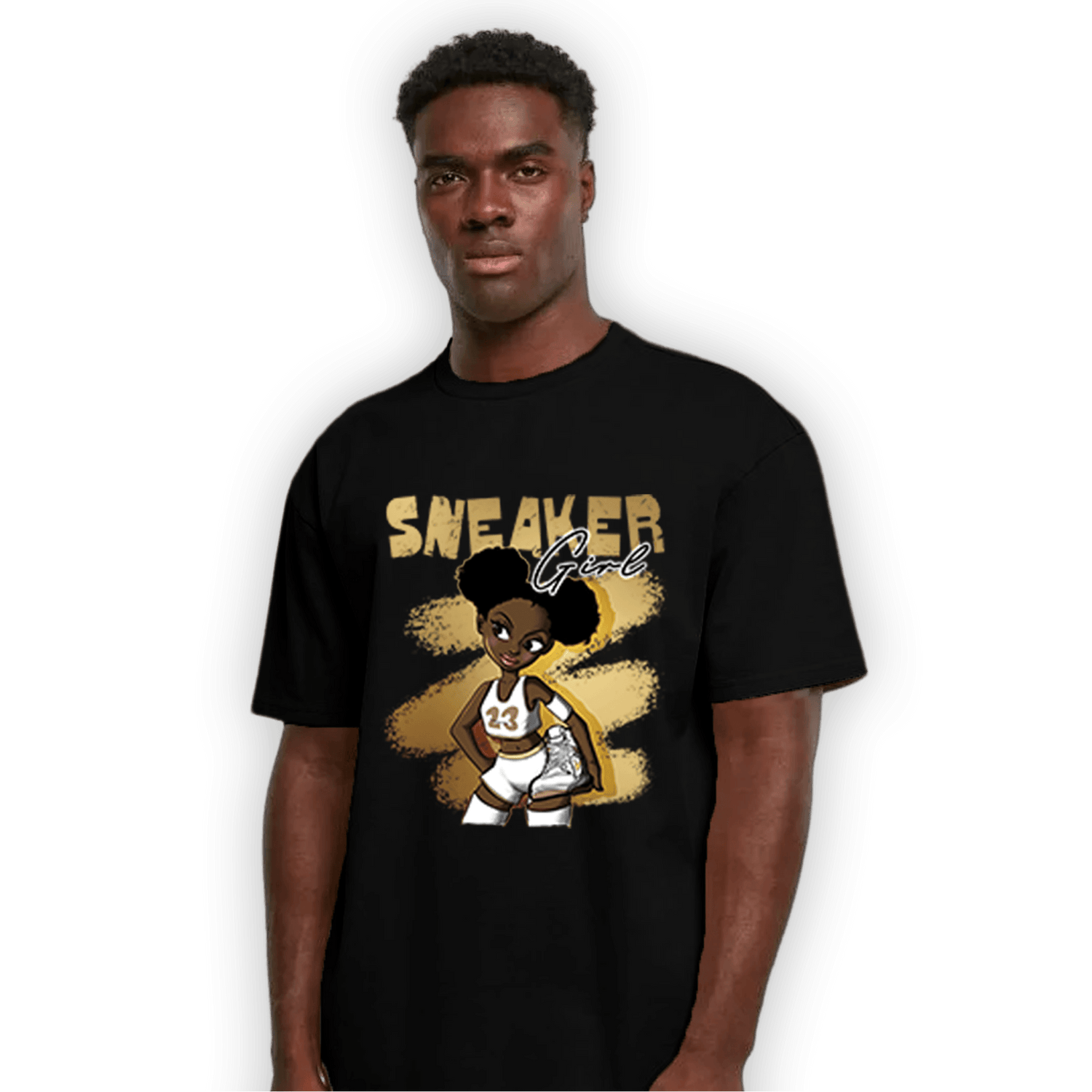 High OG Metallic Gold 1s T Shirt Match Black Sneaker Girl - NastyJamz