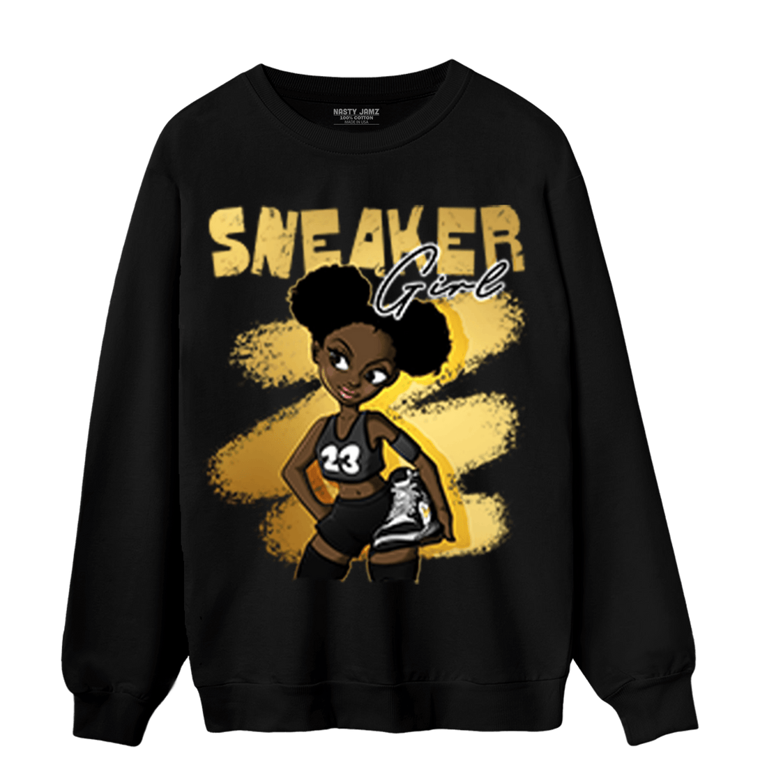Mid SE Black Gold 1s Sweatshirt Match Black Sneaker Girl - NastyJamz
