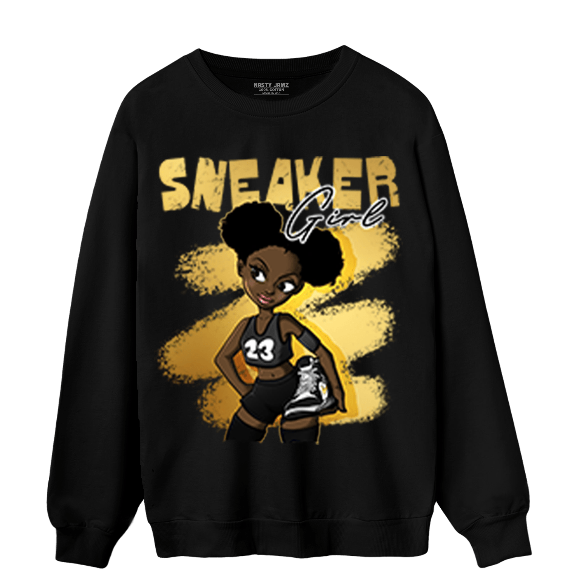 Mid SE Black Gold 1s Sweatshirt Match Black Sneaker Girl - NastyJamz