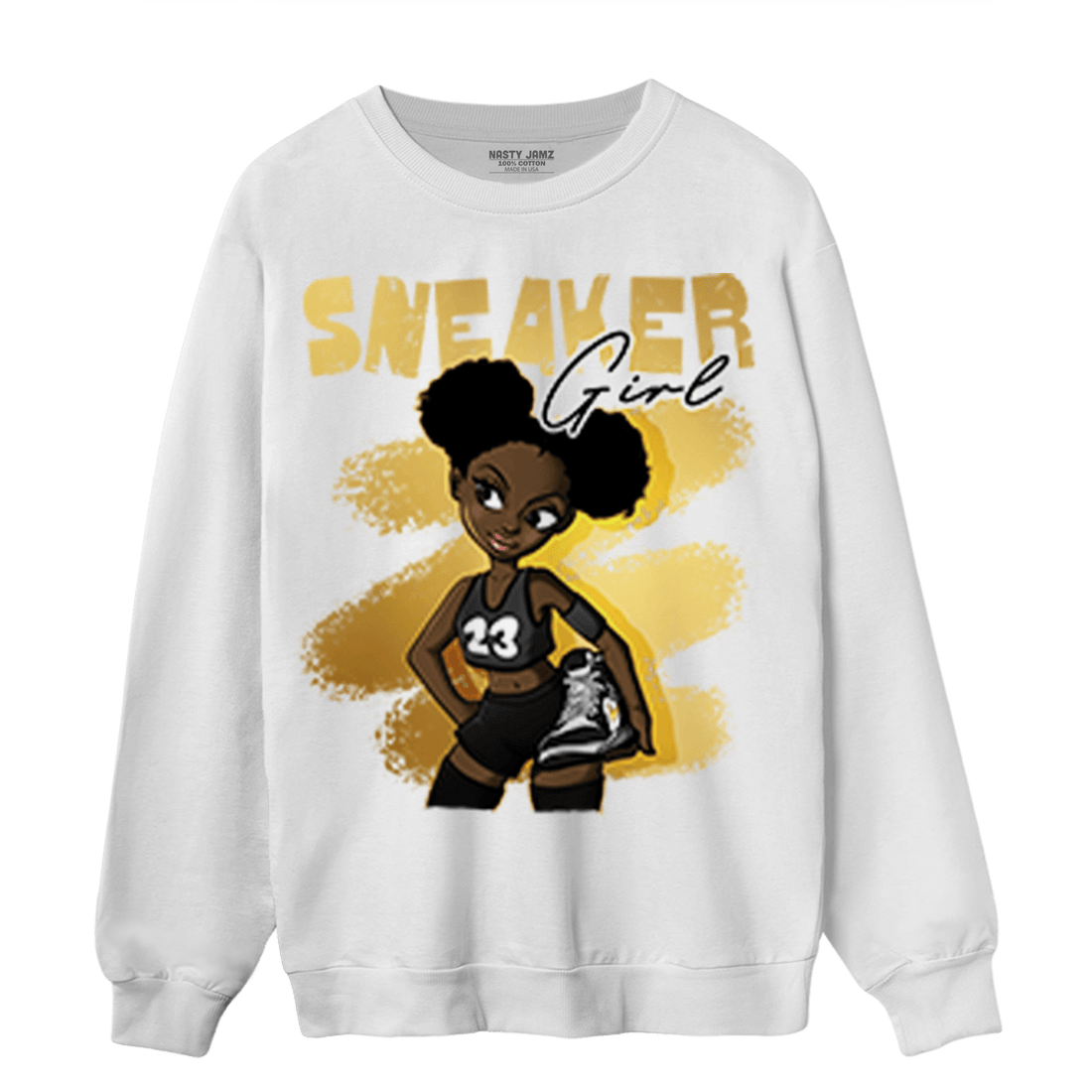 Mid SE Black Gold 1s Sweatshirt Match Black Sneaker Girl - NastyJamz