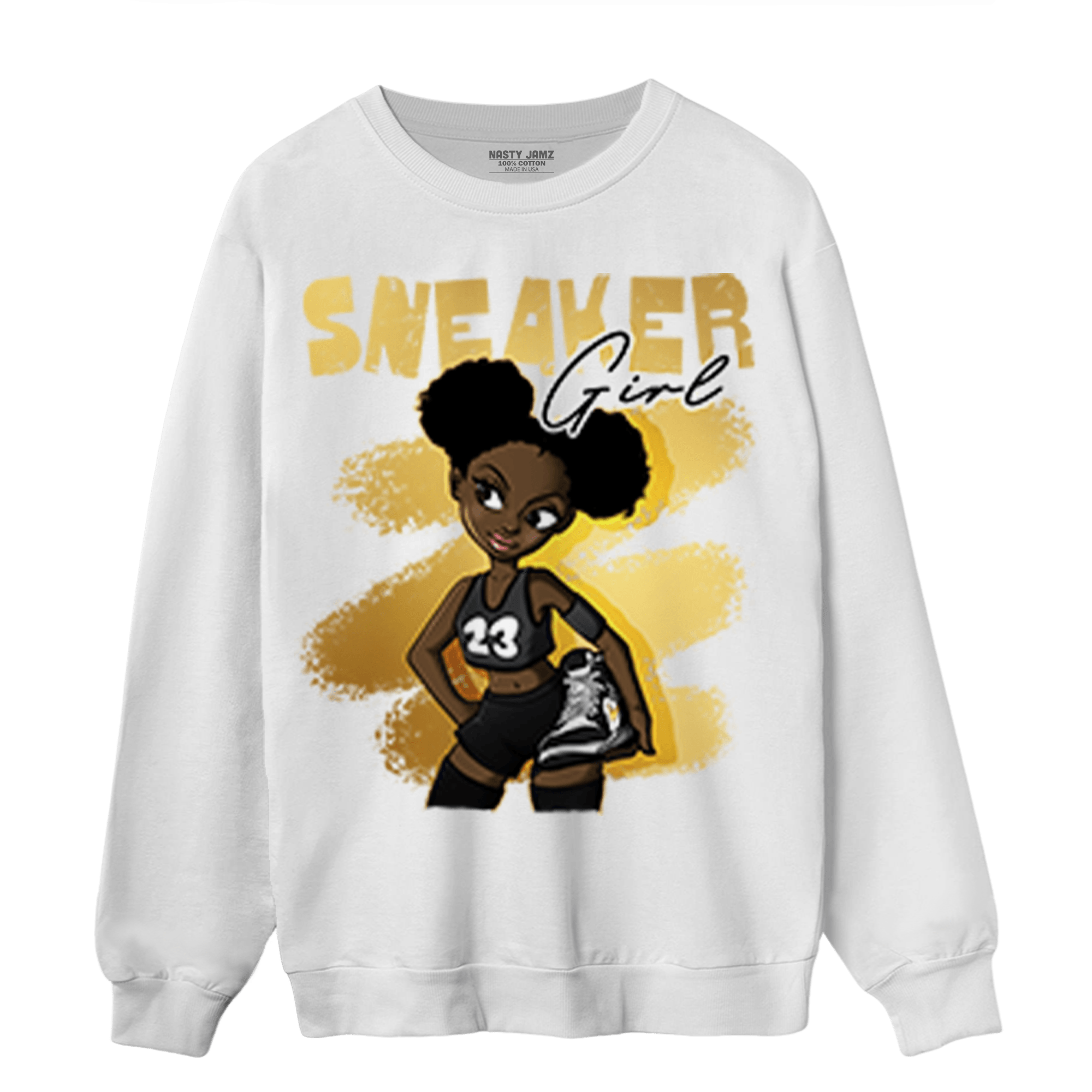 Mid SE Black Gold 1s Sweatshirt Match Black Sneaker Girl - NastyJamz