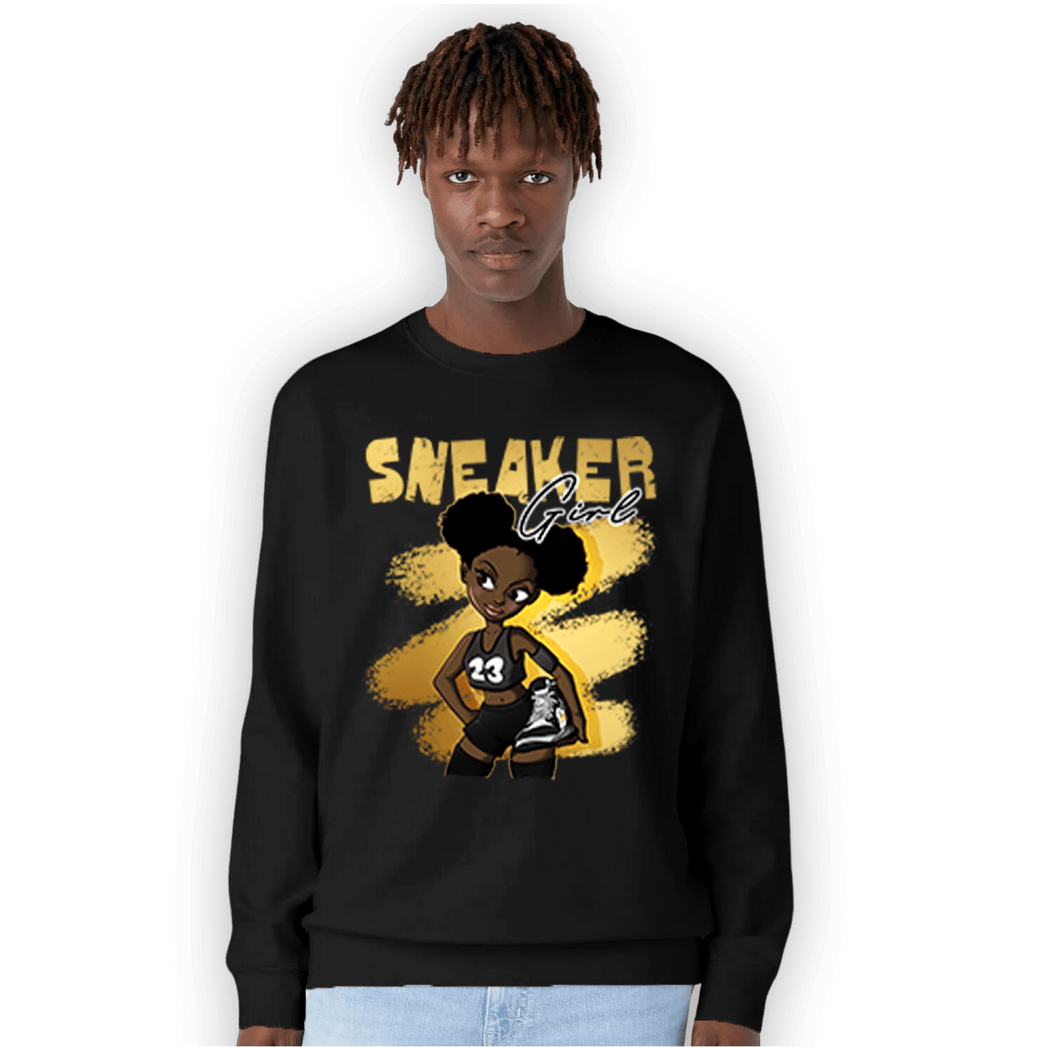 Mid SE Black Gold 1s Sweatshirt Match Black Sneaker Girl - NastyJamz