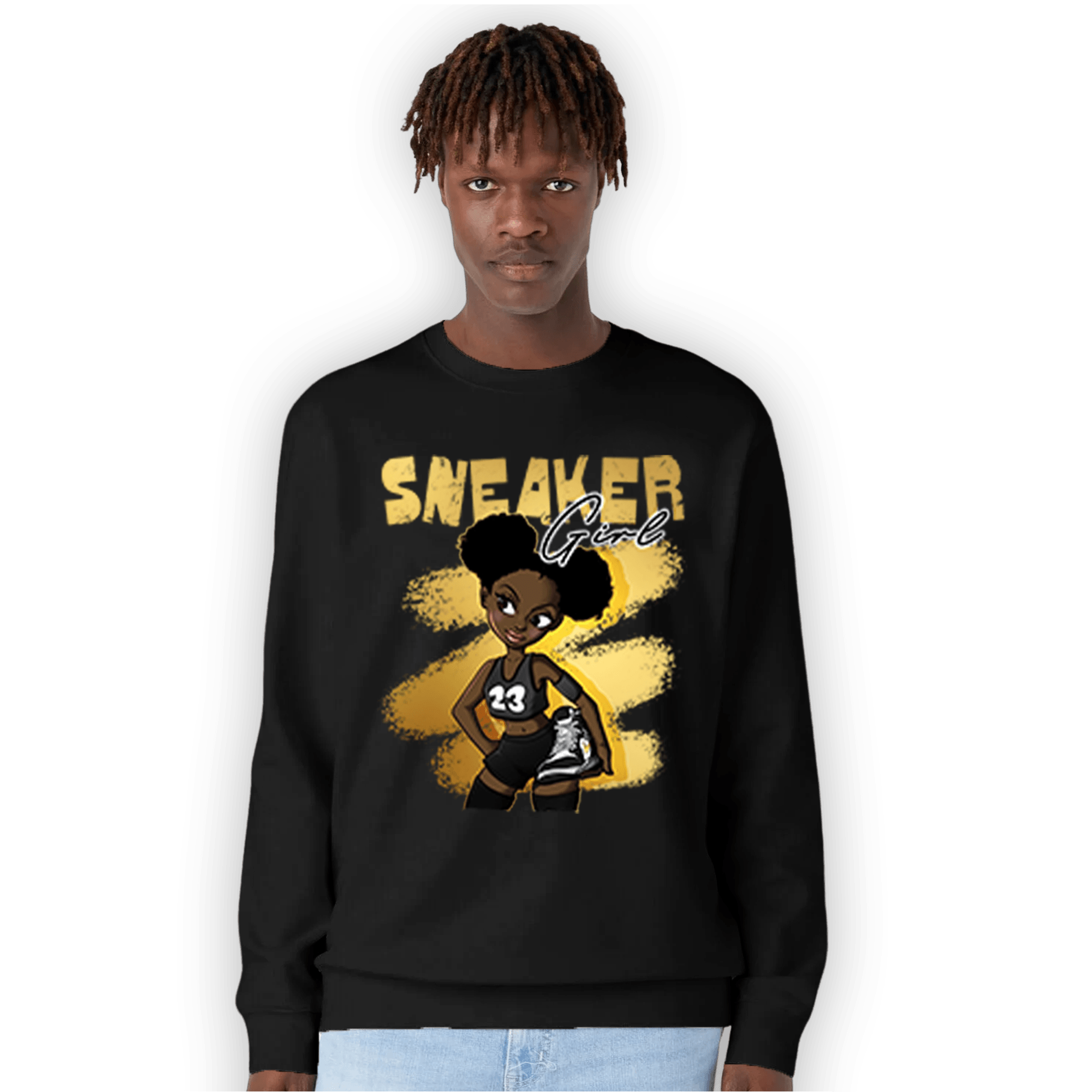 Mid SE Black Gold 1s Sweatshirt Match Black Sneaker Girl - NastyJamz