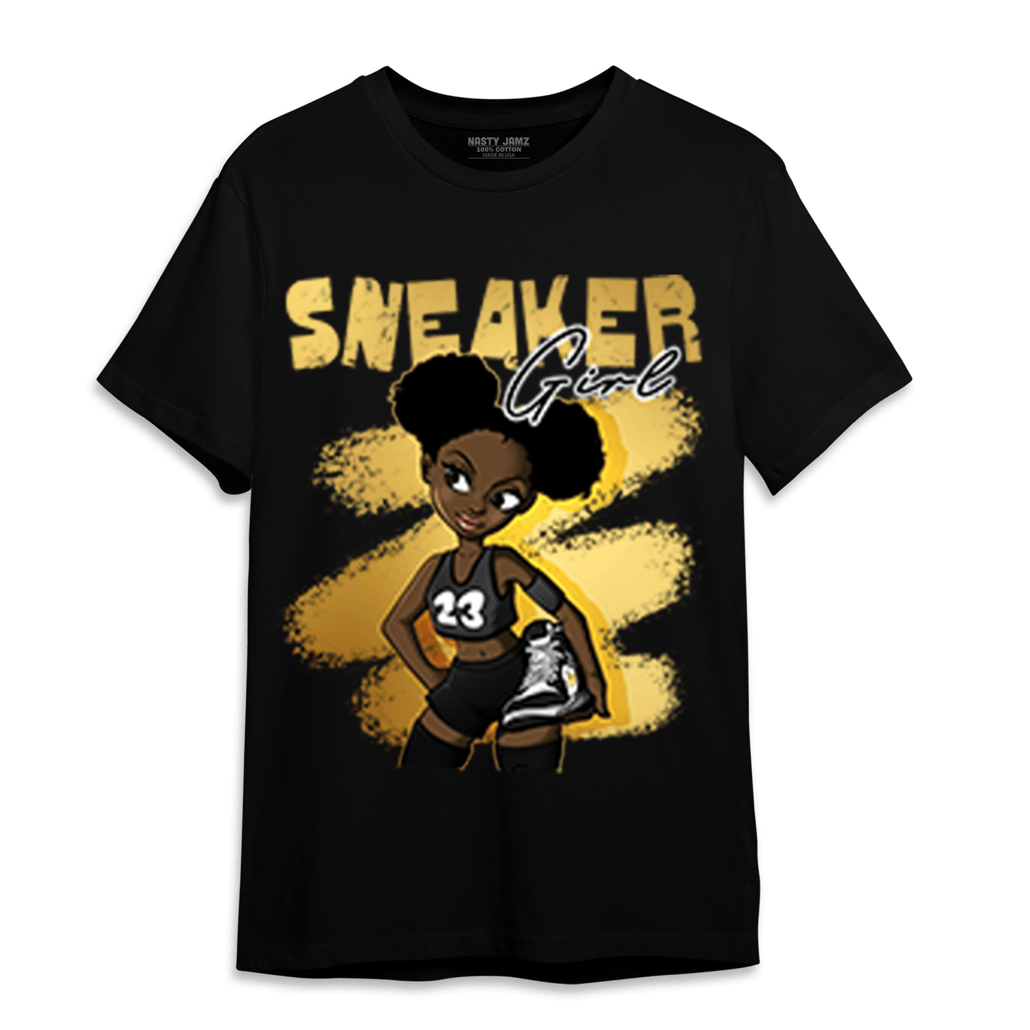Mid SE Black Gold 1s T Shirt Match Black Sneaker Girl - NastyJamz