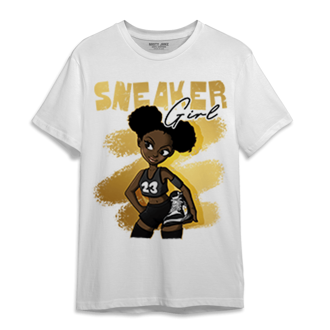 Mid SE Black Gold 1s T Shirt Match Black Sneaker Girl - NastyJamz