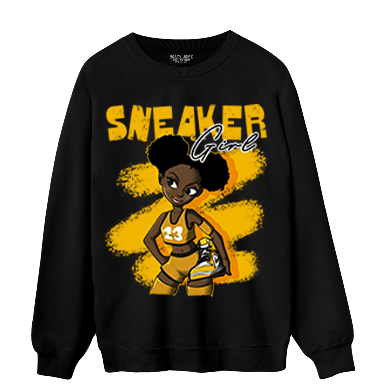 Yellow Ochre 1s Sweatshirt Match Black Sneaker Girl - NastyJamz