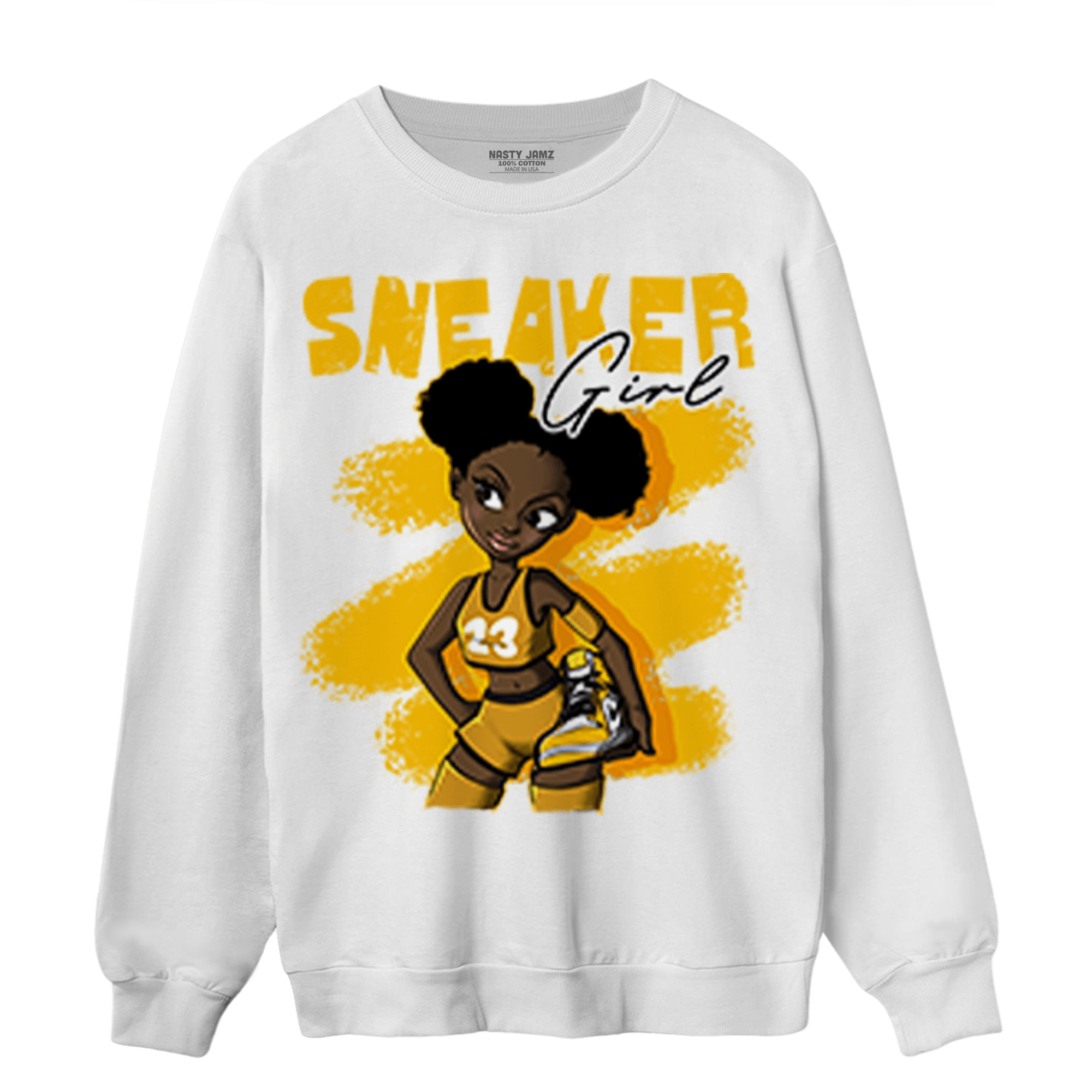 Yellow Ochre 1s Sweatshirt Match Black Sneaker Girl - NastyJamz