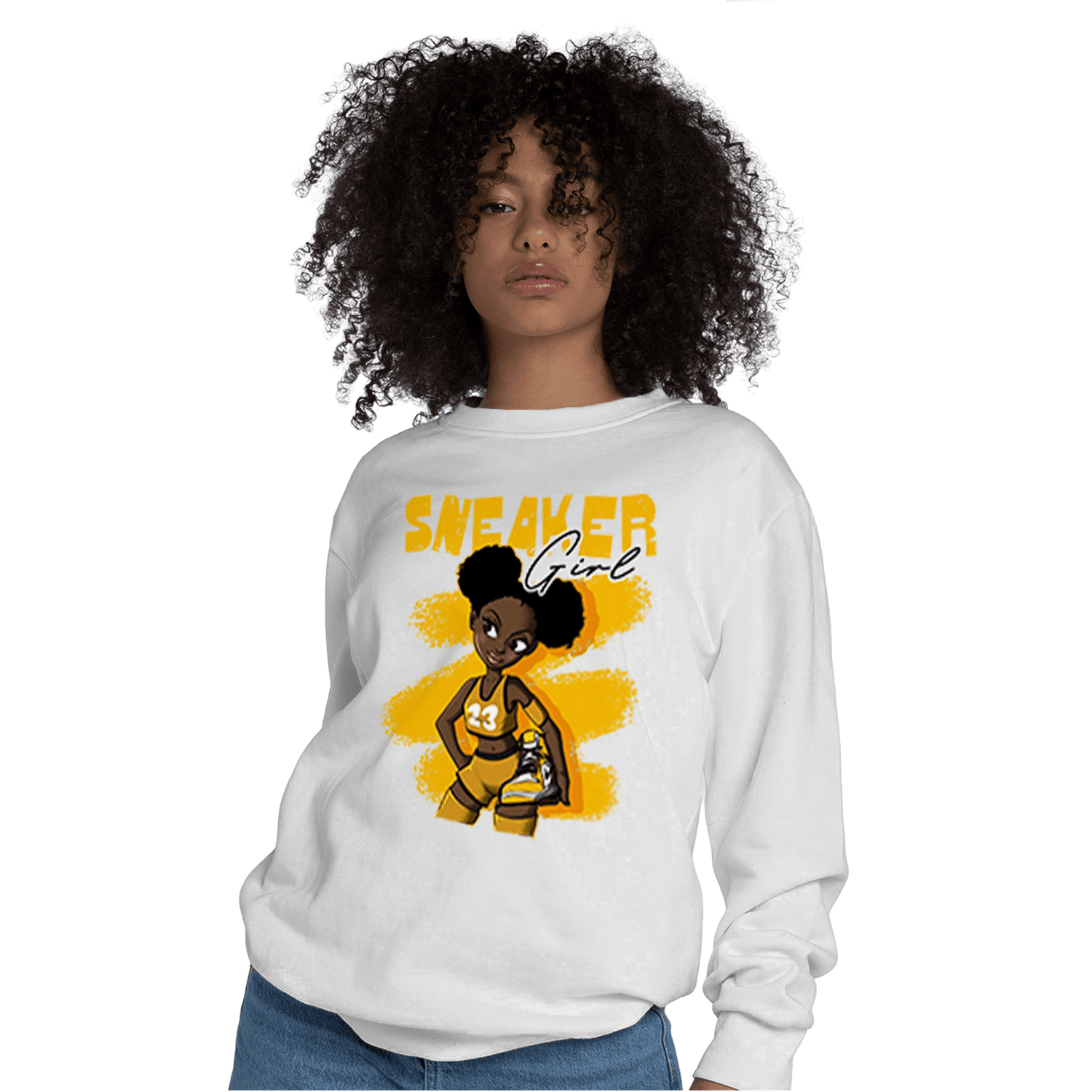 Yellow Ochre 1s Sweatshirt Match Black Sneaker Girl - NastyJamz