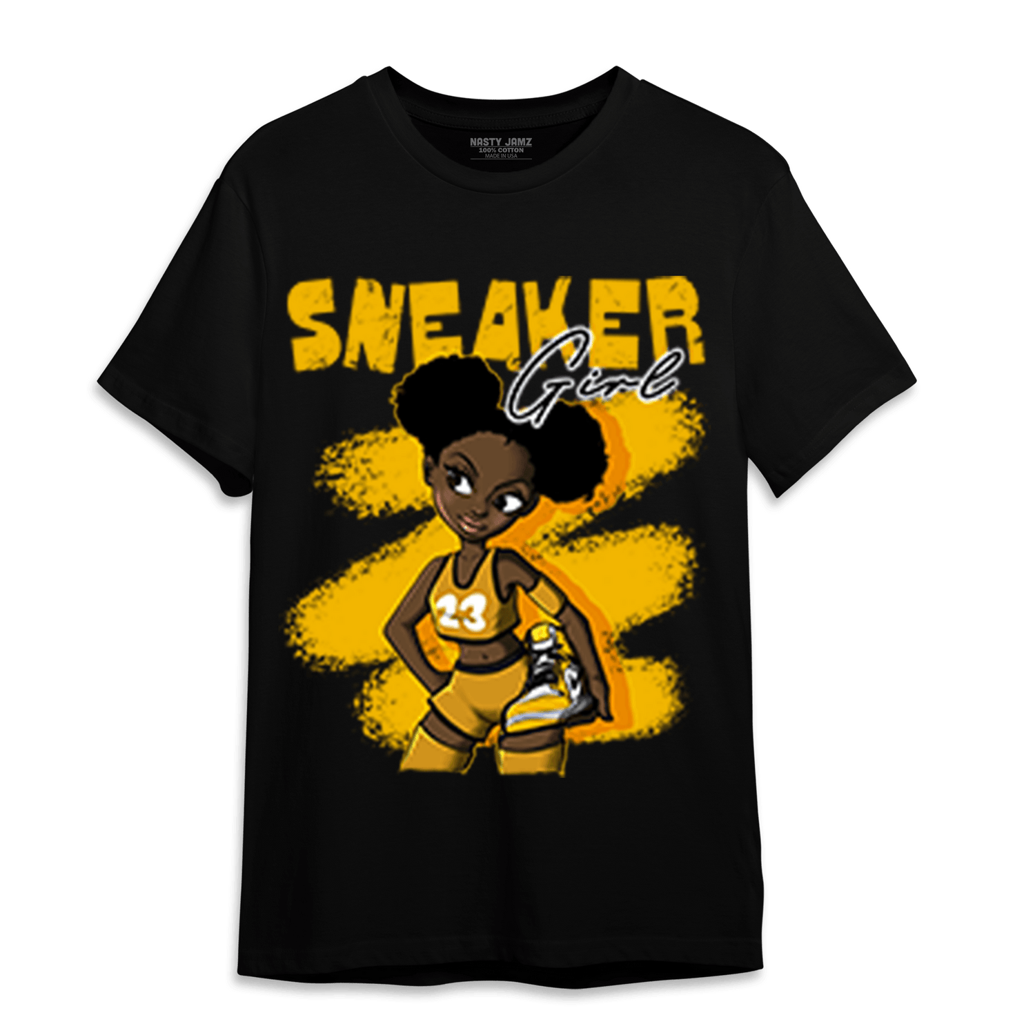 Yellow Ochre 1s T Shirt Match Black Sneaker Girl - NastyJamz